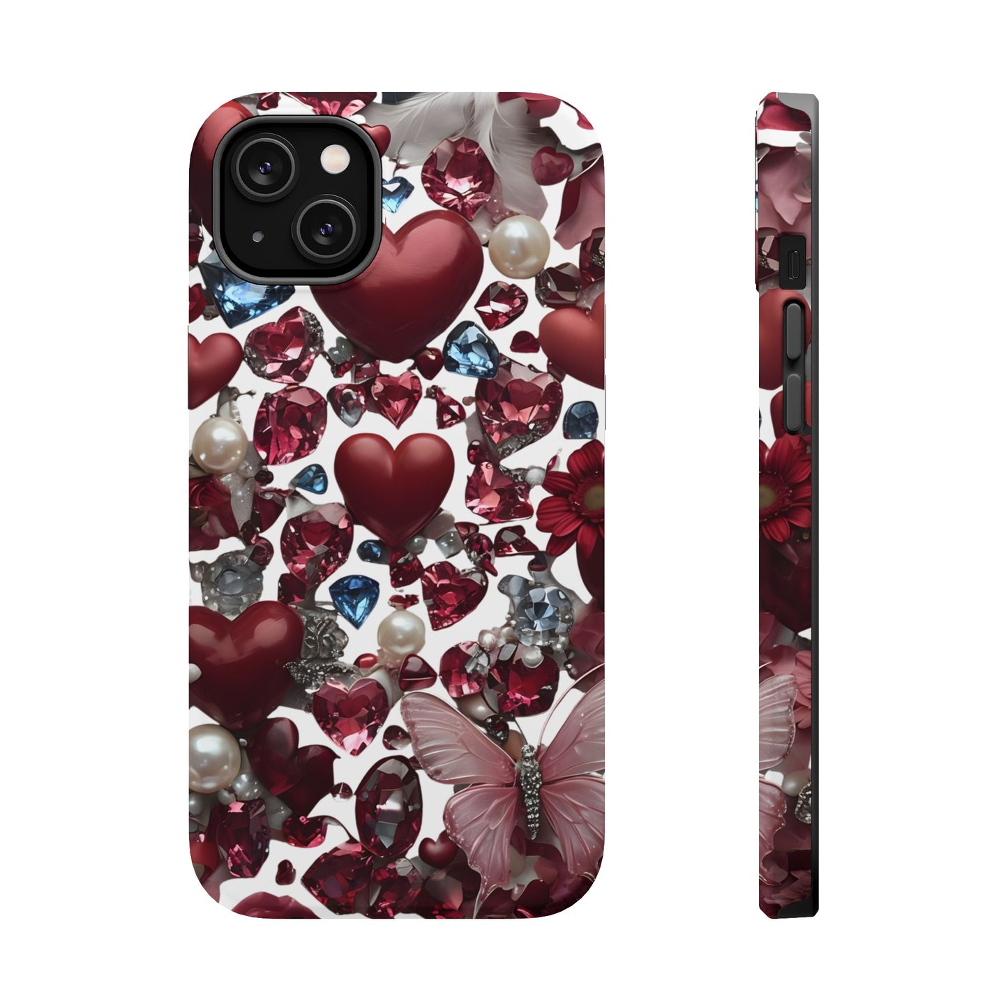 Romantic Floral Hearts Magnetic Tough iPhone Case - Durable Phone Case for Gifts, Valentine's Day, Birthday, Anniversary, Cute Accessories