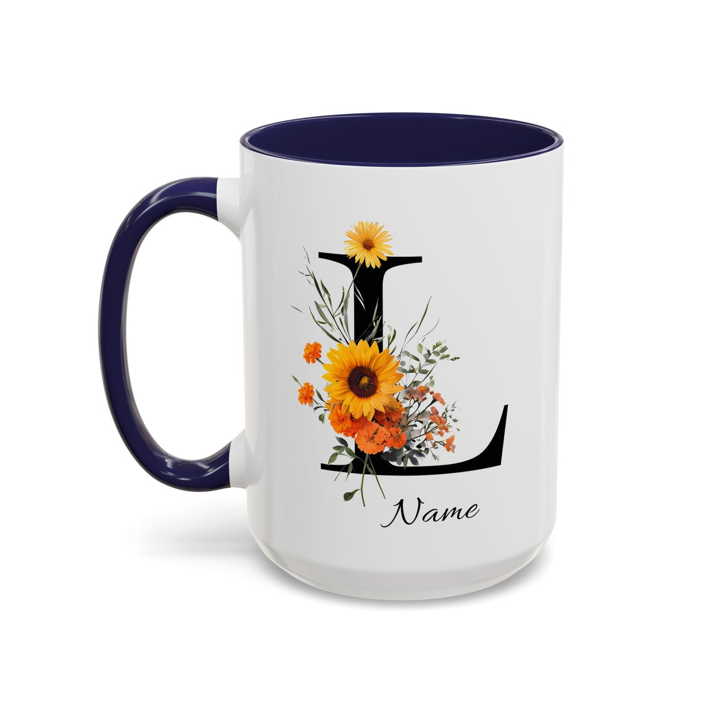Personalized Floral Monogram - Letter L - Elegant Accent Coffee Mug – Personalized Mothers Day Gift