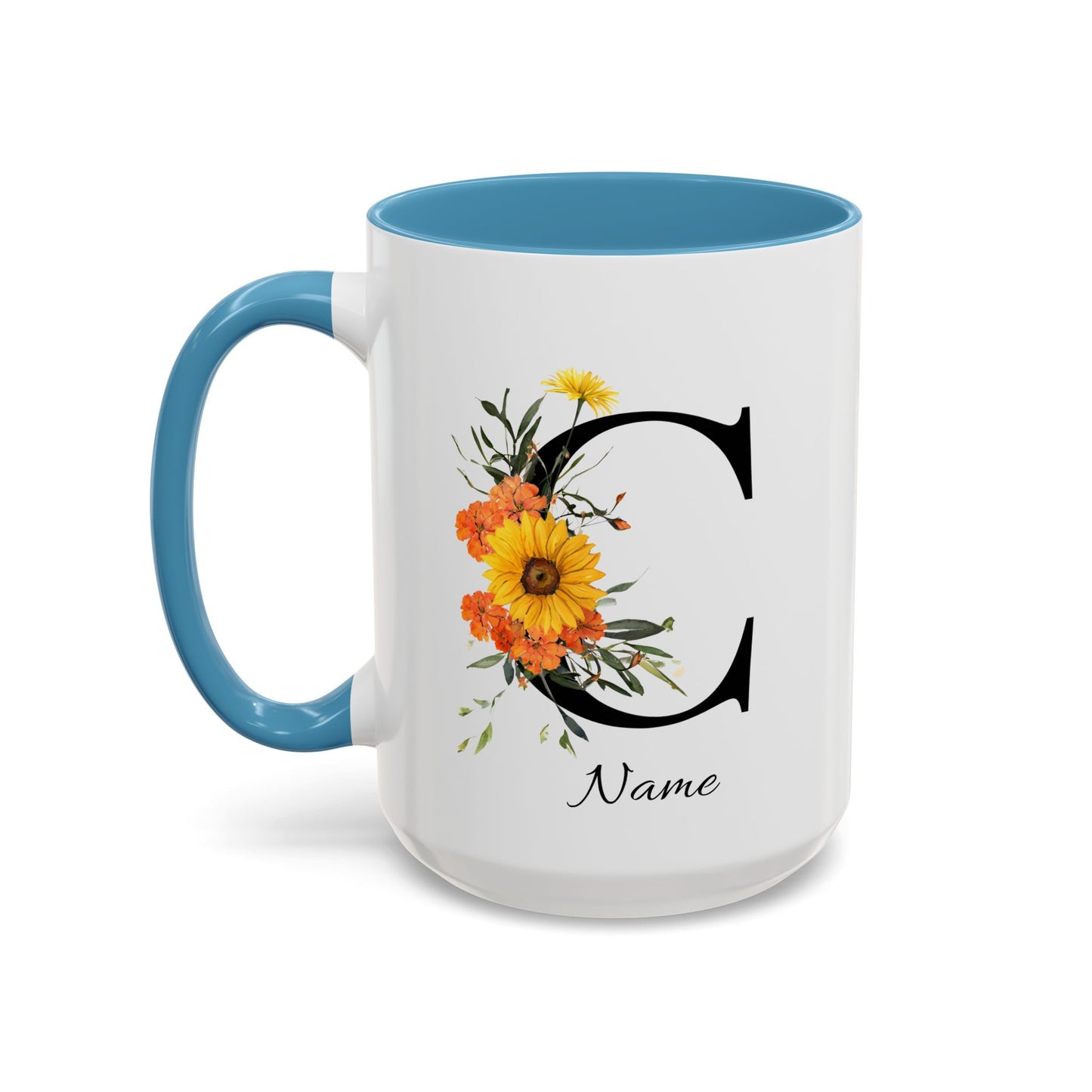 Personalized Floral Monogram Mug, Letter C, Bachelorette Cups, Initial Mug, Bridesmaid Mug, Godmother Gift