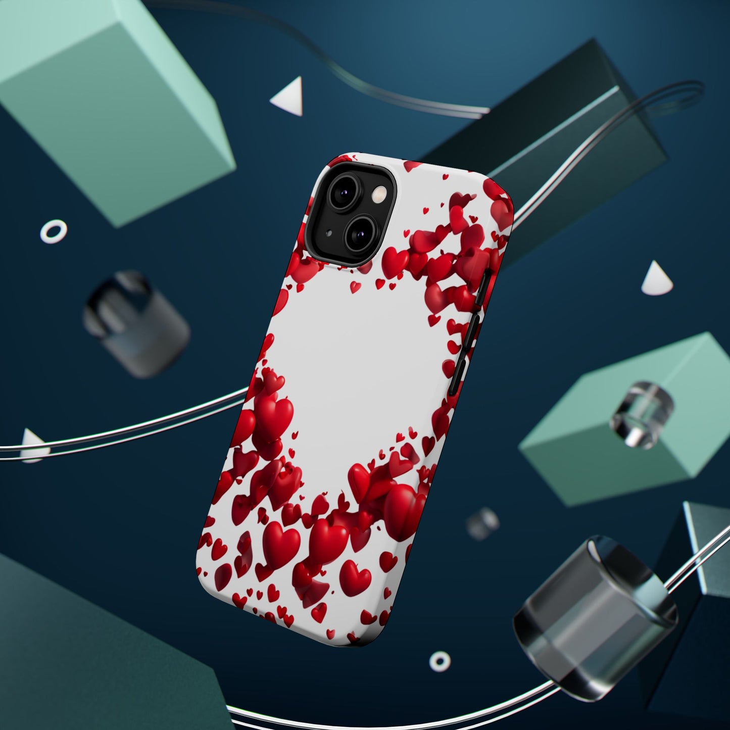 Heart-Shaped Heart Motif Magnetic Tough iPhone Case, Love Themed Phone Cover, Valentine's Day Gift, Romantic Phone Case