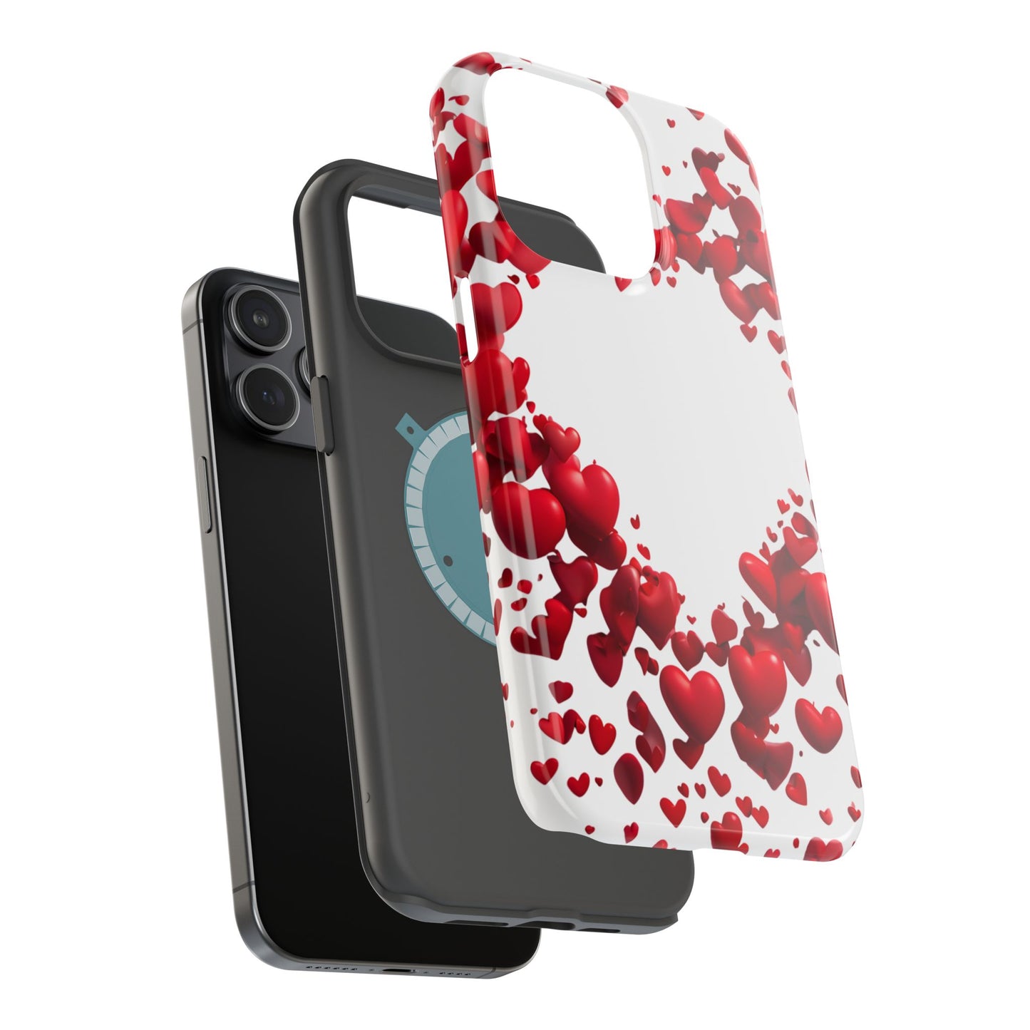 Heart-Shaped Heart Motif Magnetic Tough iPhone Case, Love Themed Phone Cover, Valentine's Day Gift, Romantic Phone Case