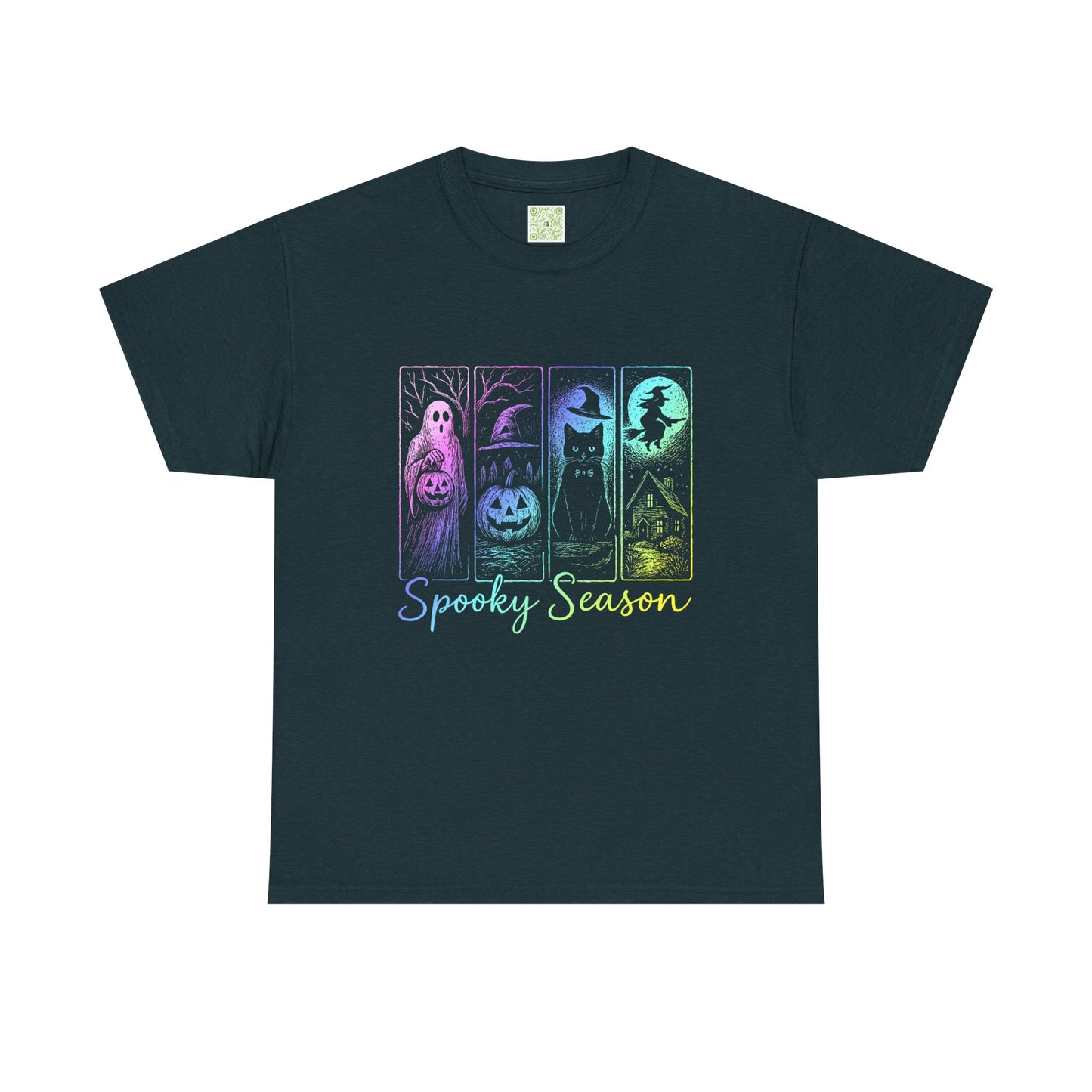 Halloween pumpkin shirt featuring spooky designs and vibrant colors, perfect for fall and celebrating the spooky season.