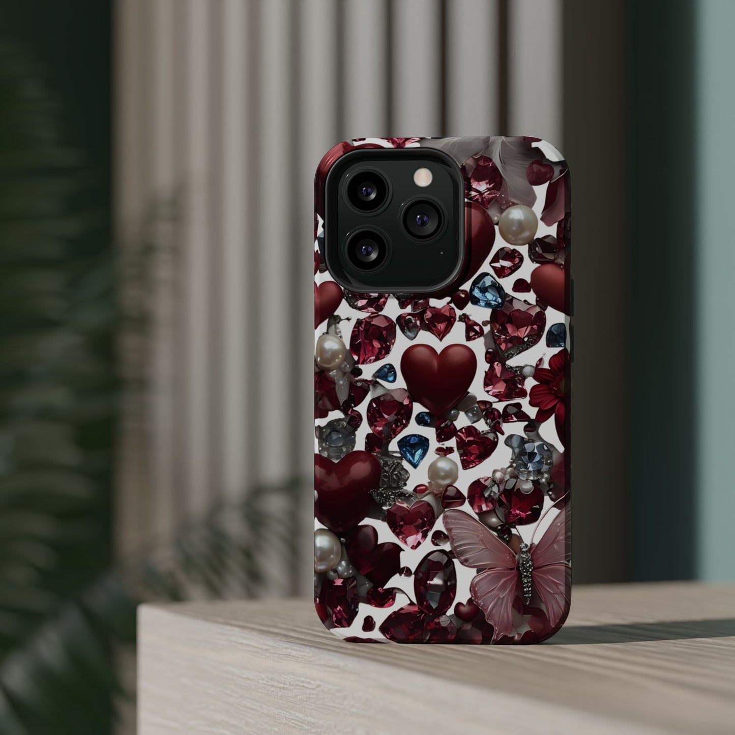 Romantic Floral Hearts Magnetic Tough iPhone Case - Durable Phone Case for Gifts, Valentine's Day, Birthday, Anniversary, Cute Accessories