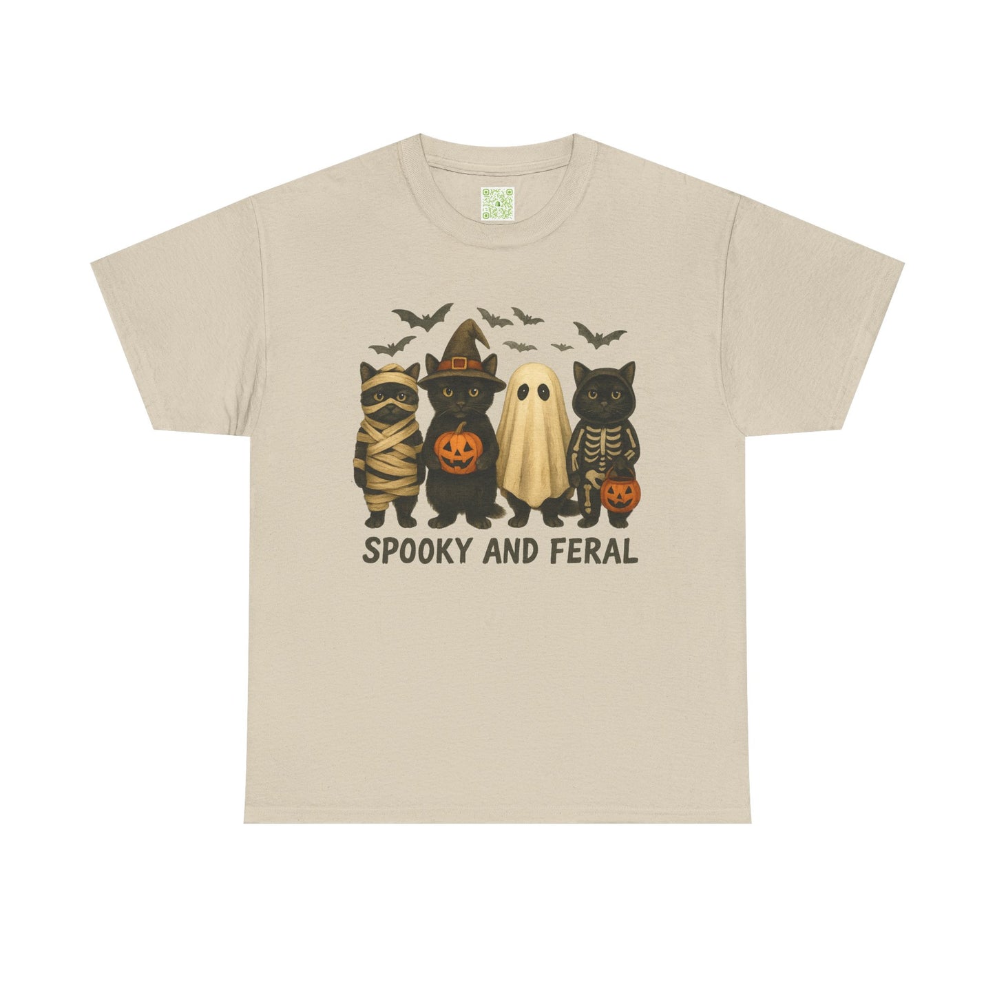 Spooky and Feral Halloween Black Cat Shirt – Cute Ghost, Witch, Skeleton & Mummy Cat Graphic Tee – Funny Spooky Season Cat Lover Gift