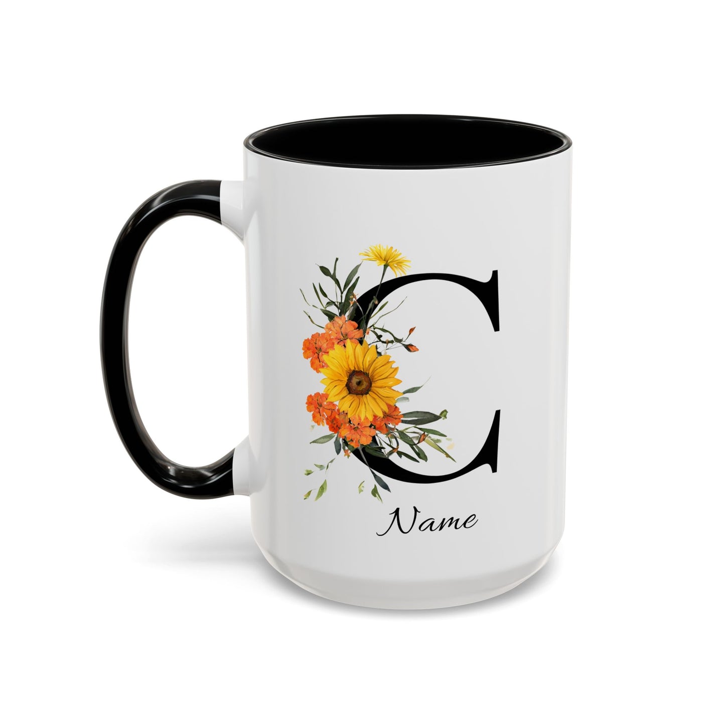 Personalized Floral Monogram Mug, Letter C, Bachelorette Cups, Initial Mug, Bridesmaid Mug, Godmother Gift