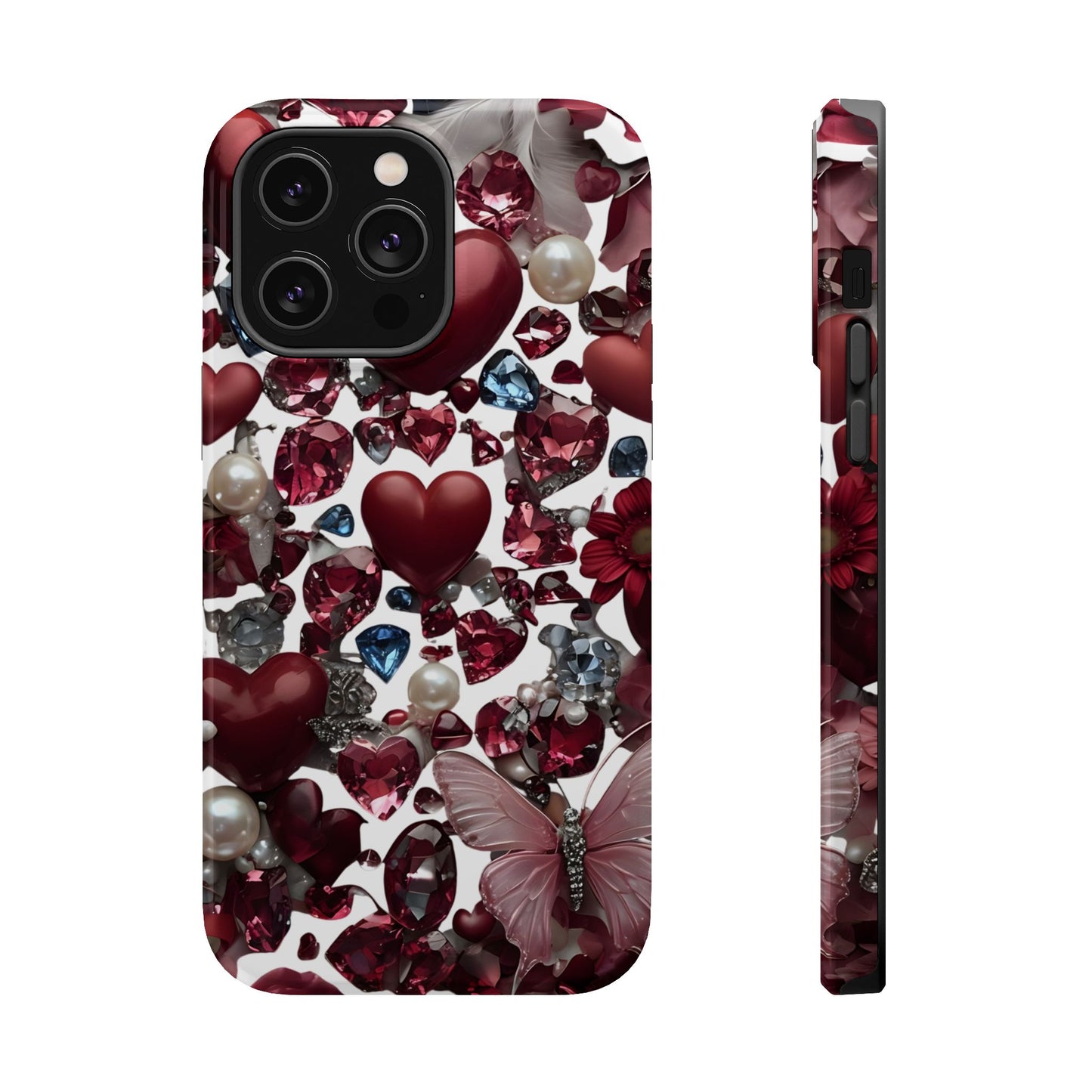 Romantic Floral Hearts Magnetic Tough iPhone Case - Durable Phone Case for Gifts, Valentine's Day, Birthday, Anniversary, Cute Accessories