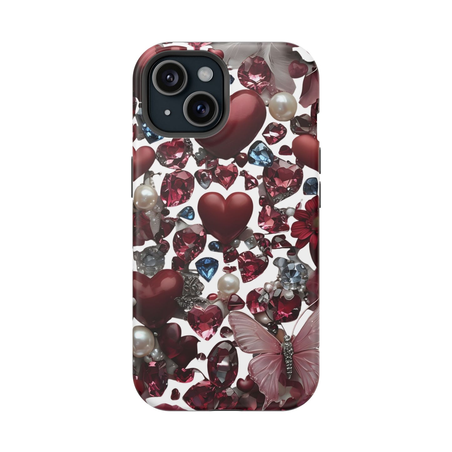 Romantic Floral Hearts Magnetic Tough iPhone Case - Durable Phone Case for Gifts, Valentine's Day, Birthday, Anniversary, Cute Accessories