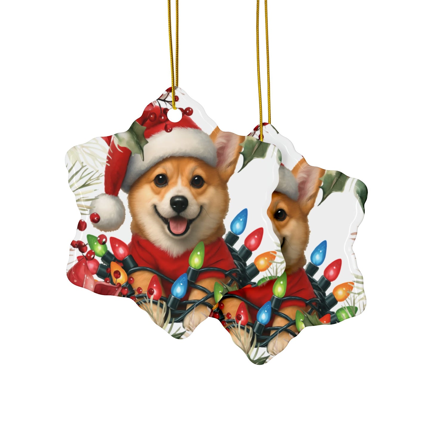 Korgi Holiday Ornaments, Christmas Tree Ornament, Corgi Dog Ornament, Ceramic Ornament, Xmas Tree, Ornament, Gift