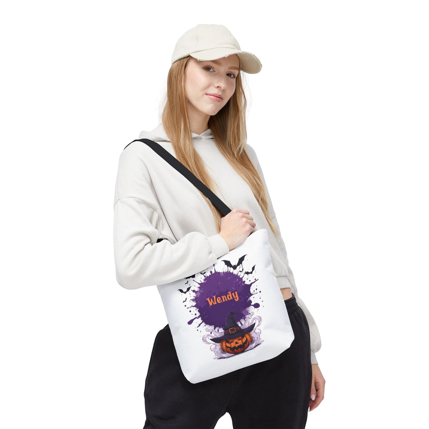 Custom Kids Halloween Trick or Treat Bag – Personalized Pumpkin Witch Hat Candy Tote – Children’s Halloween Gift, Reusable Candy Bag
