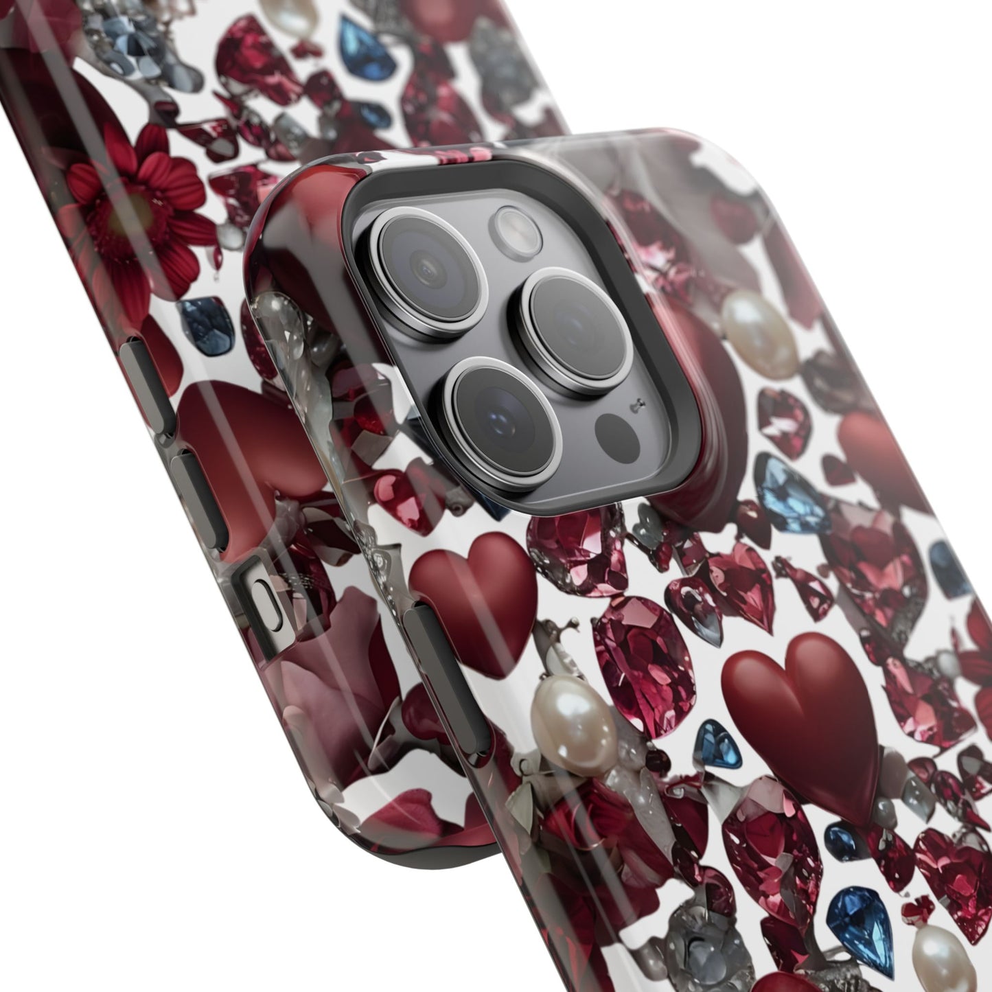 Romantic Floral Hearts Magnetic Tough iPhone Case - Durable Phone Case for Gifts, Valentine's Day, Birthday, Anniversary, Cute Accessories