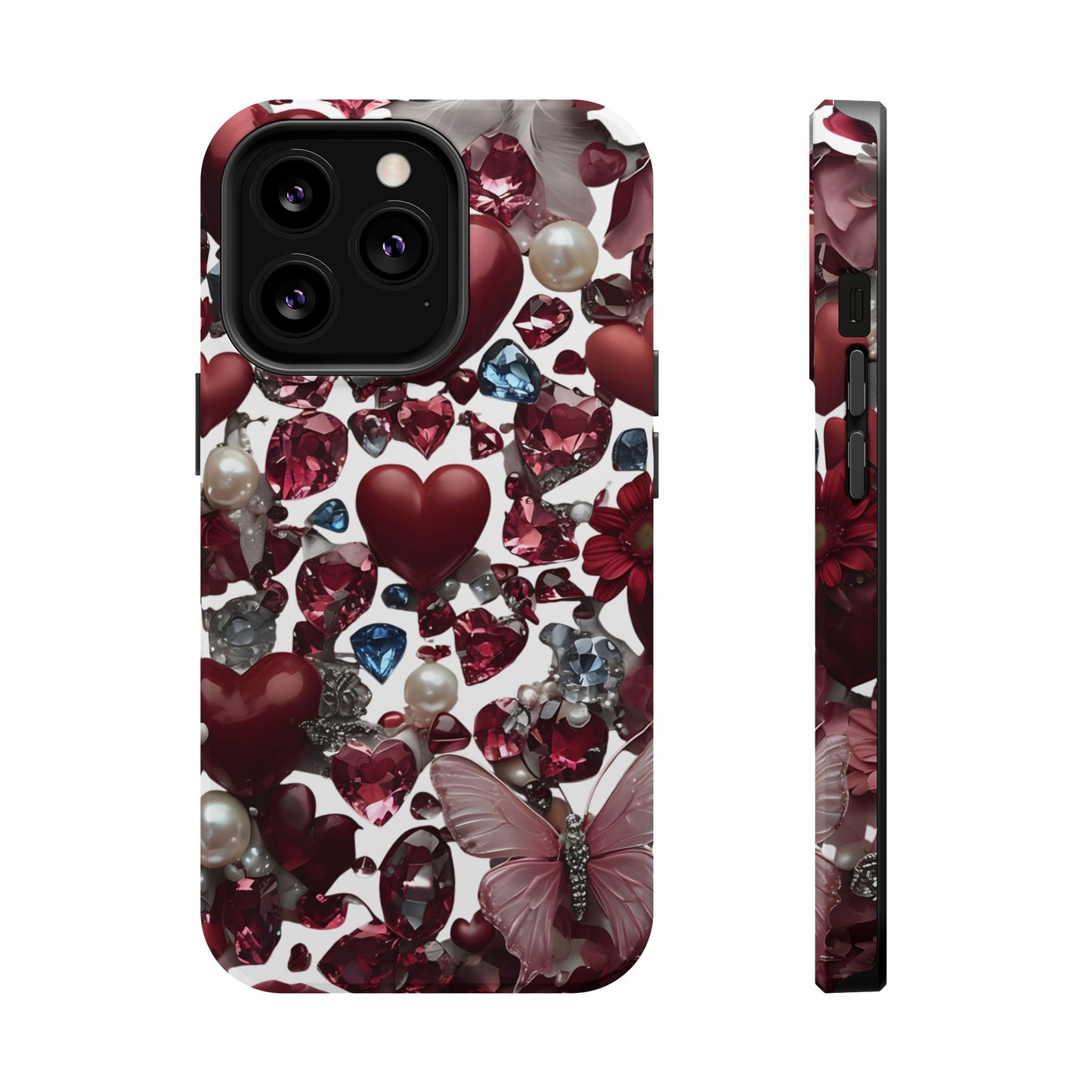 Romantic Floral Hearts Magnetic Tough iPhone Case - Durable Phone Case for Gifts, Valentine's Day, Birthday, Anniversary, Cute Accessories