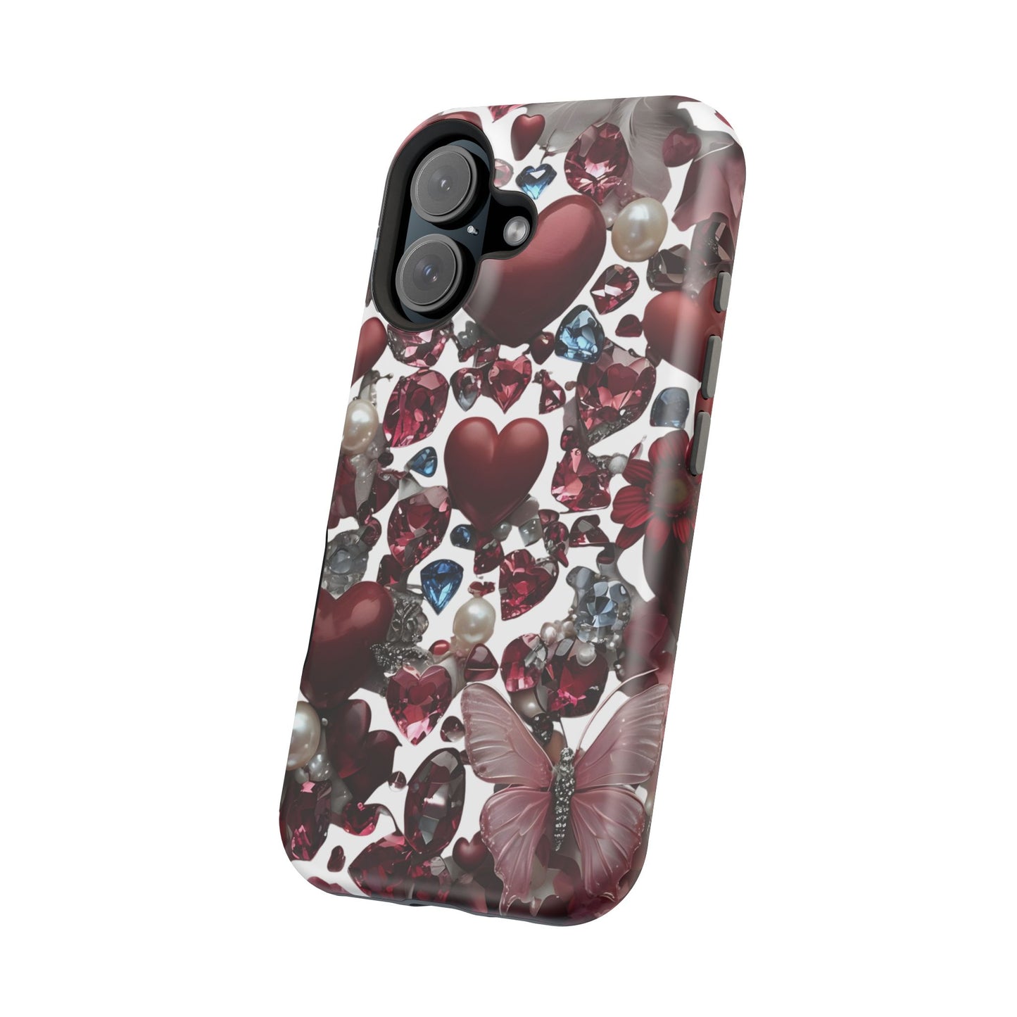 Romantic Floral Hearts Magnetic Tough iPhone Case - Durable Phone Case for Gifts, Valentine's Day, Birthday, Anniversary, Cute Accessories