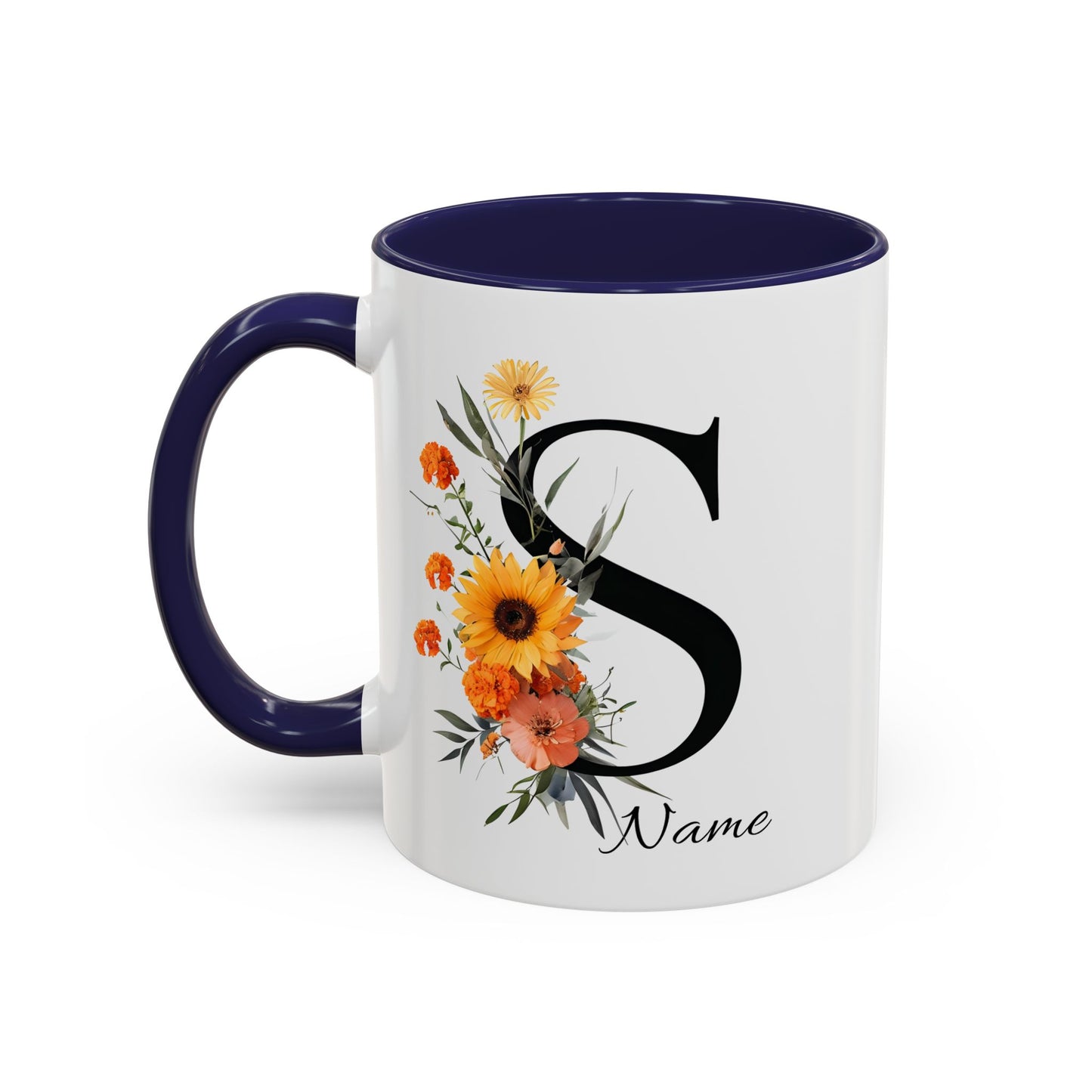Personalized Floral Monogram - Letter S - Elegant Accent Coffee Mug – Personalized Mothers Day Gift