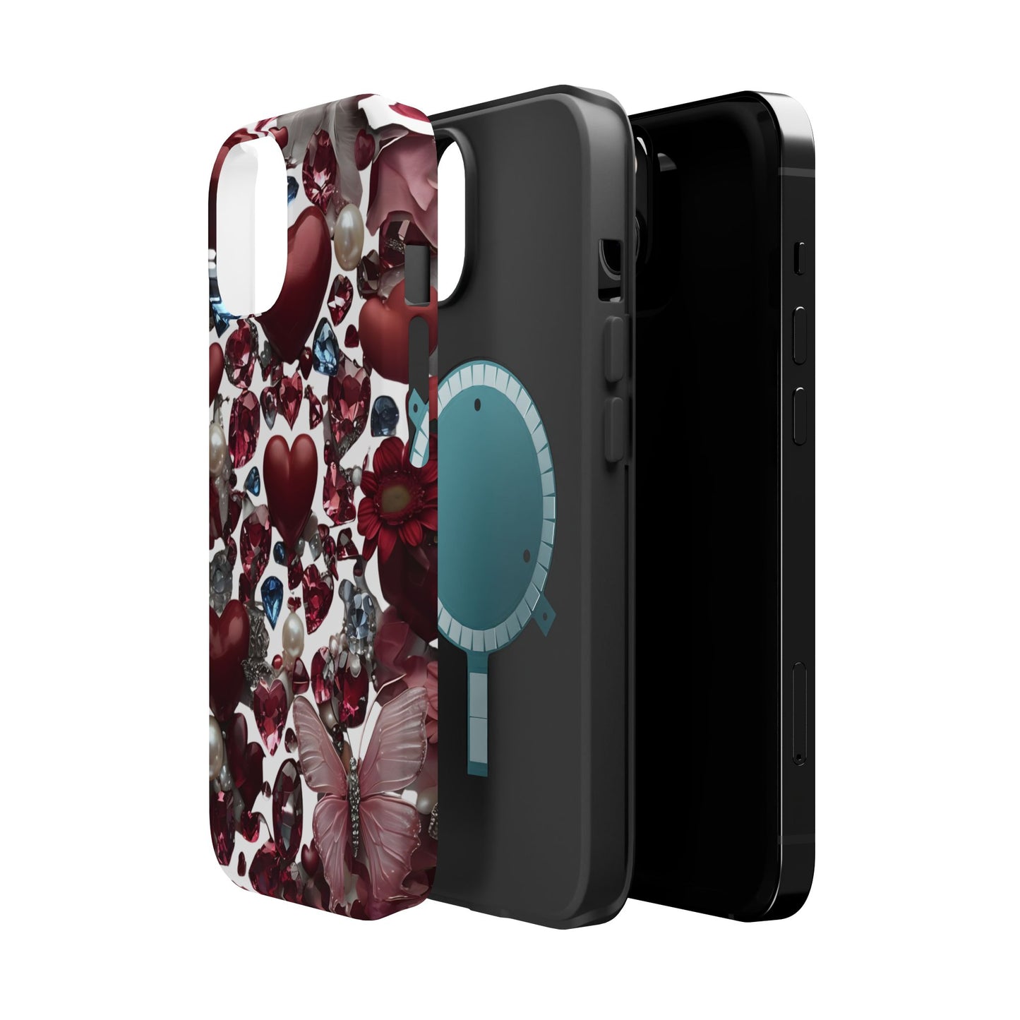 Romantic Floral Hearts Magnetic Tough iPhone Case - Durable Phone Case for Gifts, Valentine's Day, Birthday, Anniversary, Cute Accessories