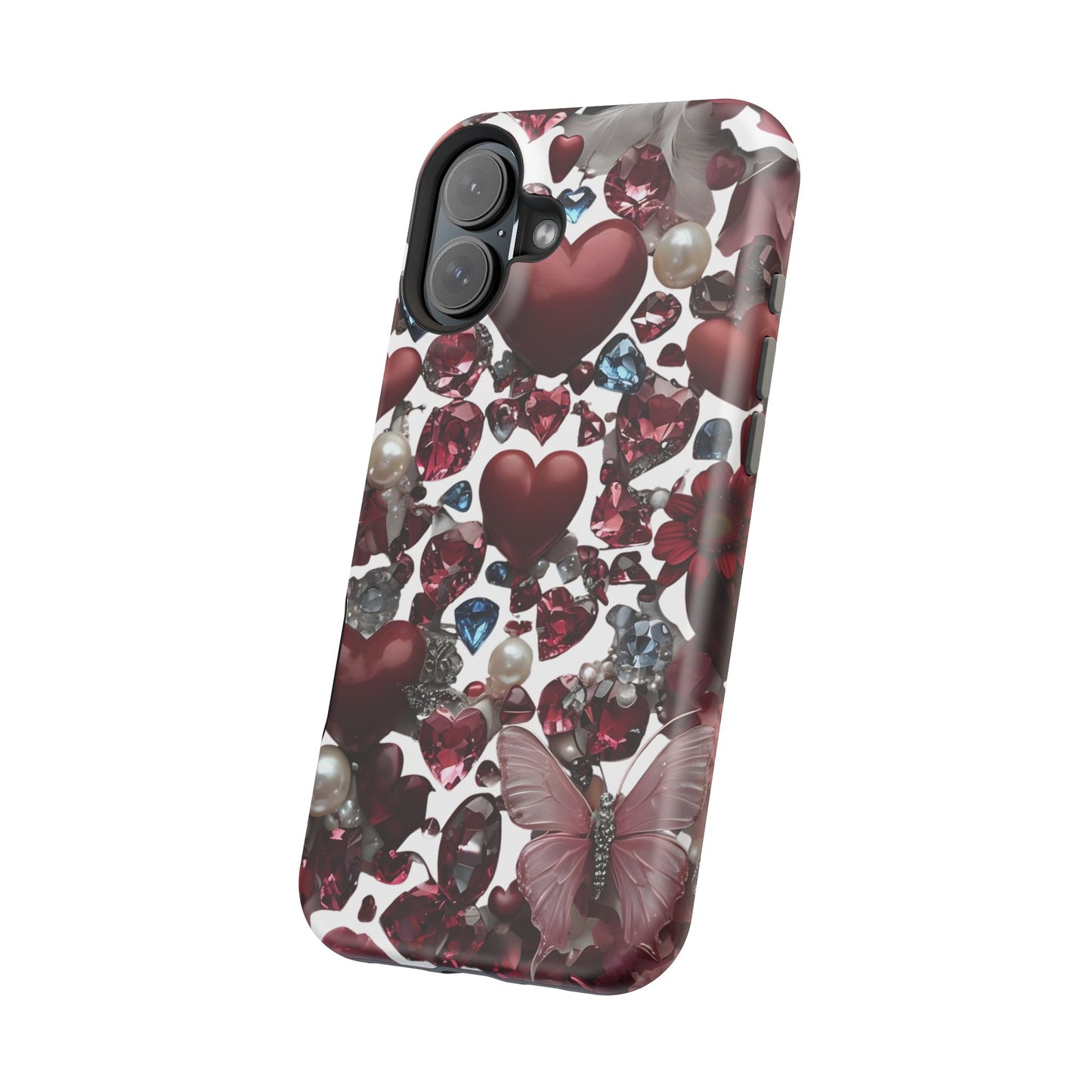 Romantic Floral Hearts Magnetic Tough iPhone Case - Durable Phone Case for Gifts, Valentine's Day, Birthday, Anniversary, Cute Accessories