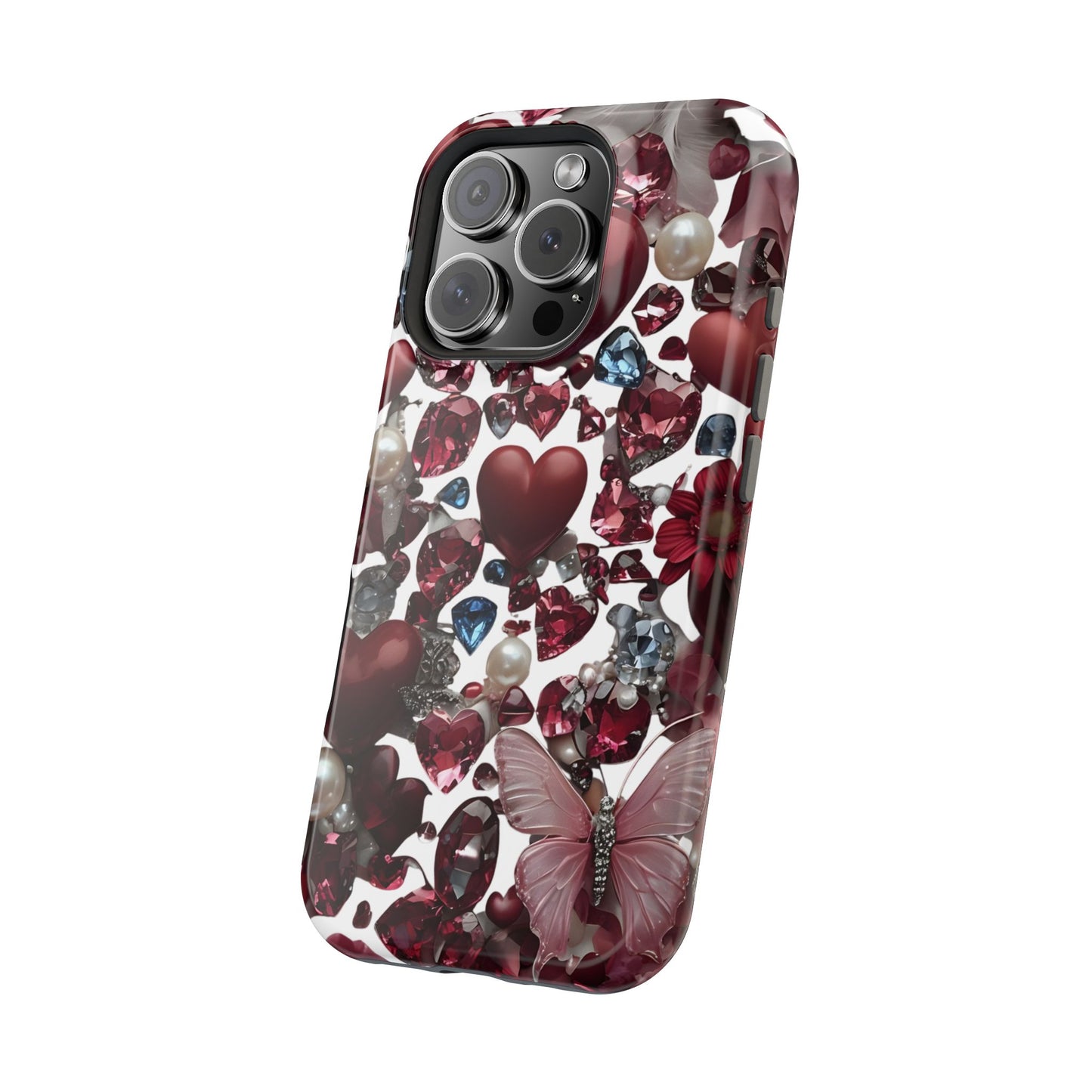 Romantic Floral Hearts Magnetic Tough iPhone Case - Durable Phone Case for Gifts, Valentine's Day, Birthday, Anniversary, Cute Accessories