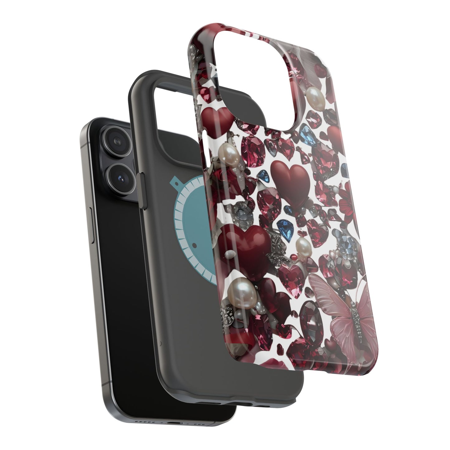 Romantic Floral Hearts Magnetic Tough iPhone Case - Durable Phone Case for Gifts, Valentine's Day, Birthday, Anniversary, Cute Accessories