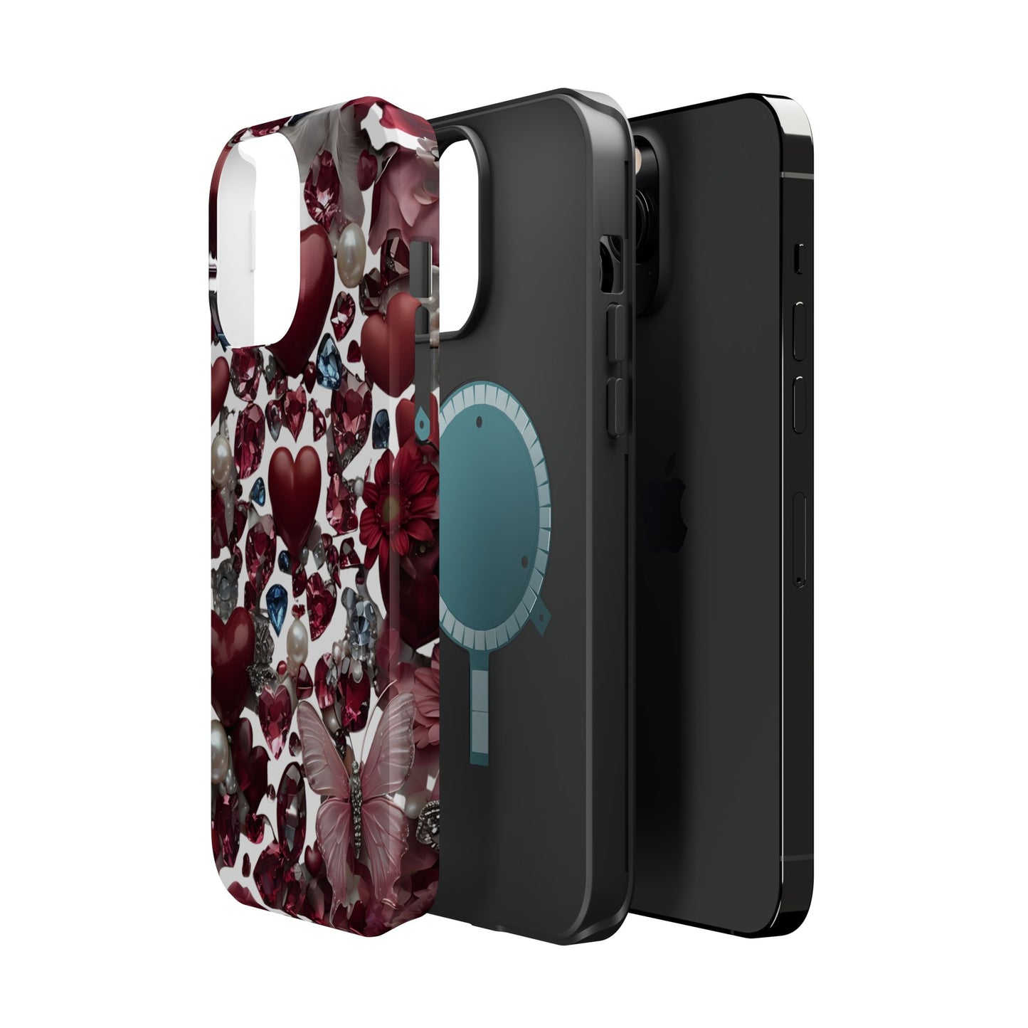 Romantic Floral Hearts Magnetic Tough iPhone Case - Durable Phone Case for Gifts, Valentine's Day, Birthday, Anniversary, Cute Accessories