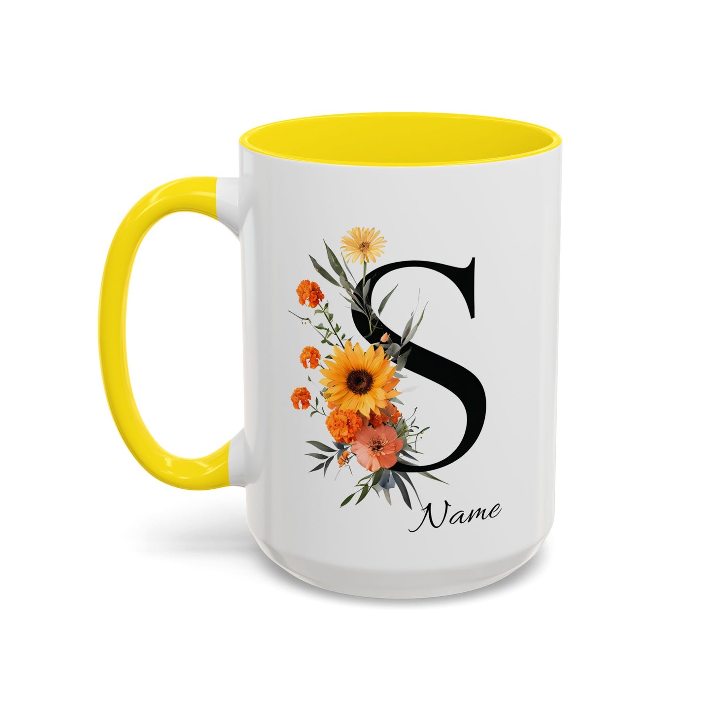 Personalized Floral Monogram - Letter S - Elegant Accent Coffee Mug – Personalized Mothers Day Gift