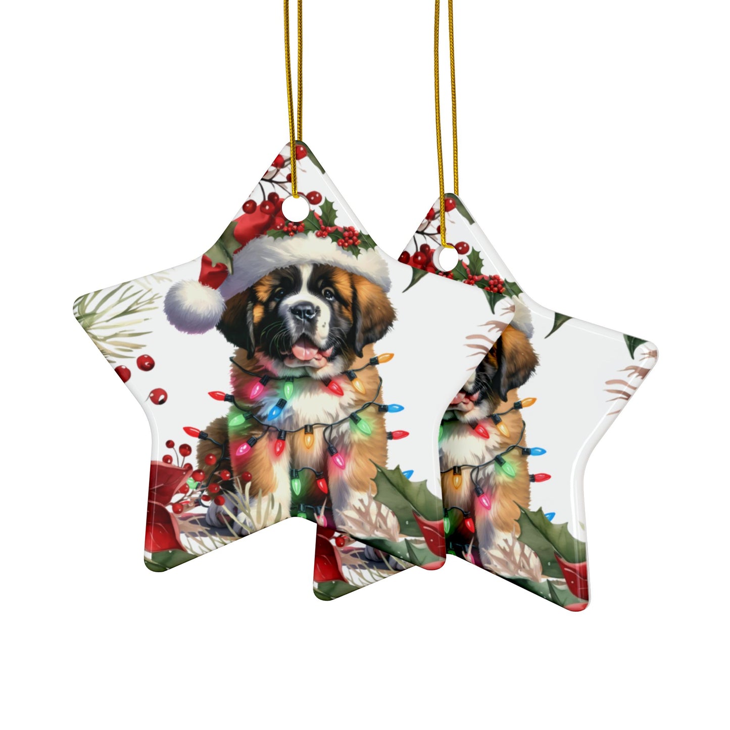 St Bernard Holiday Ornaments, Saint Bernard Dog Ornament, Cute Ceramic Round Ornament, Christmas Tree Decor