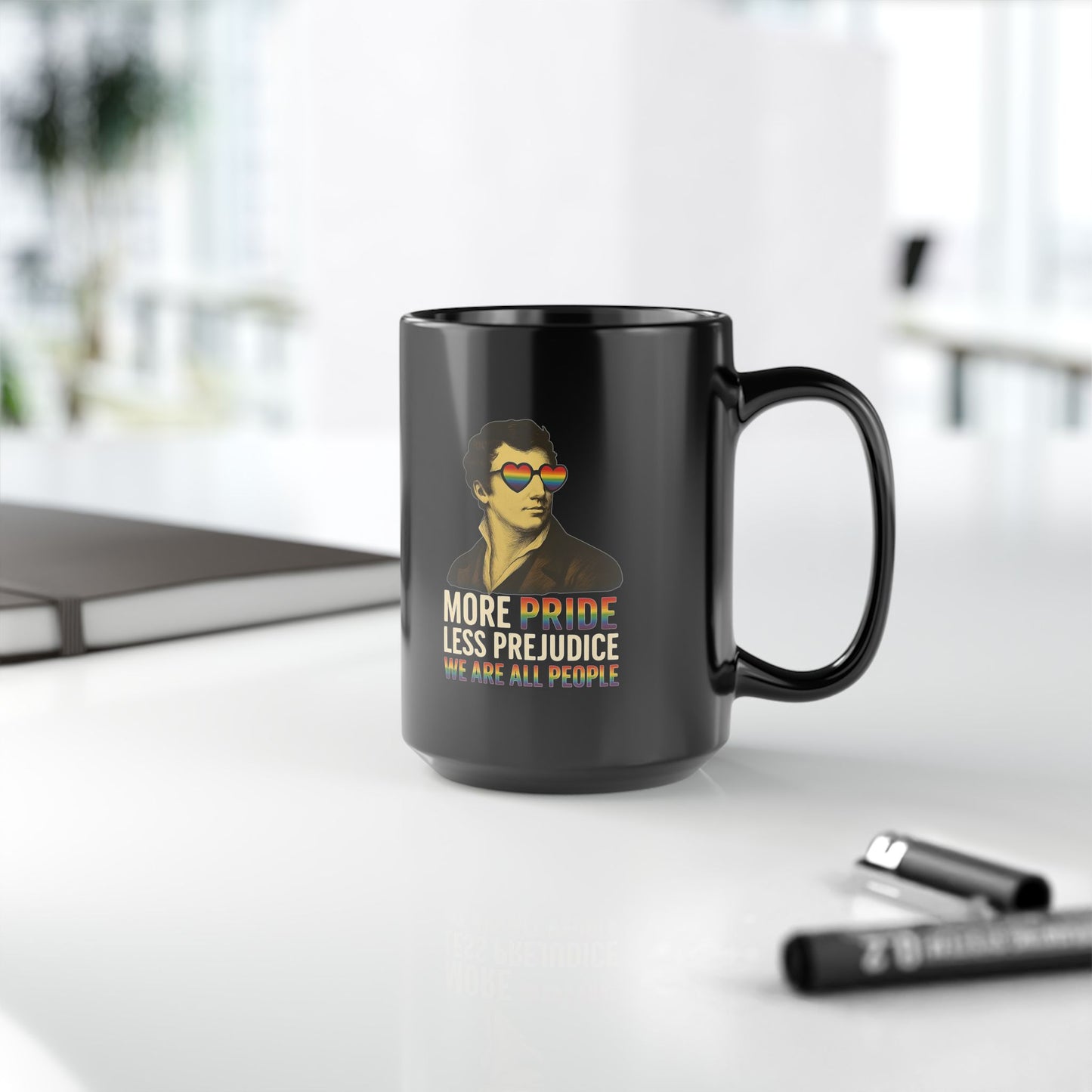Pride Month Black Mug, More Pride Less Prejudice, 11oz & 15oz, LGBT Mug, Equal Rights Mug, Bisexual Queer Mug