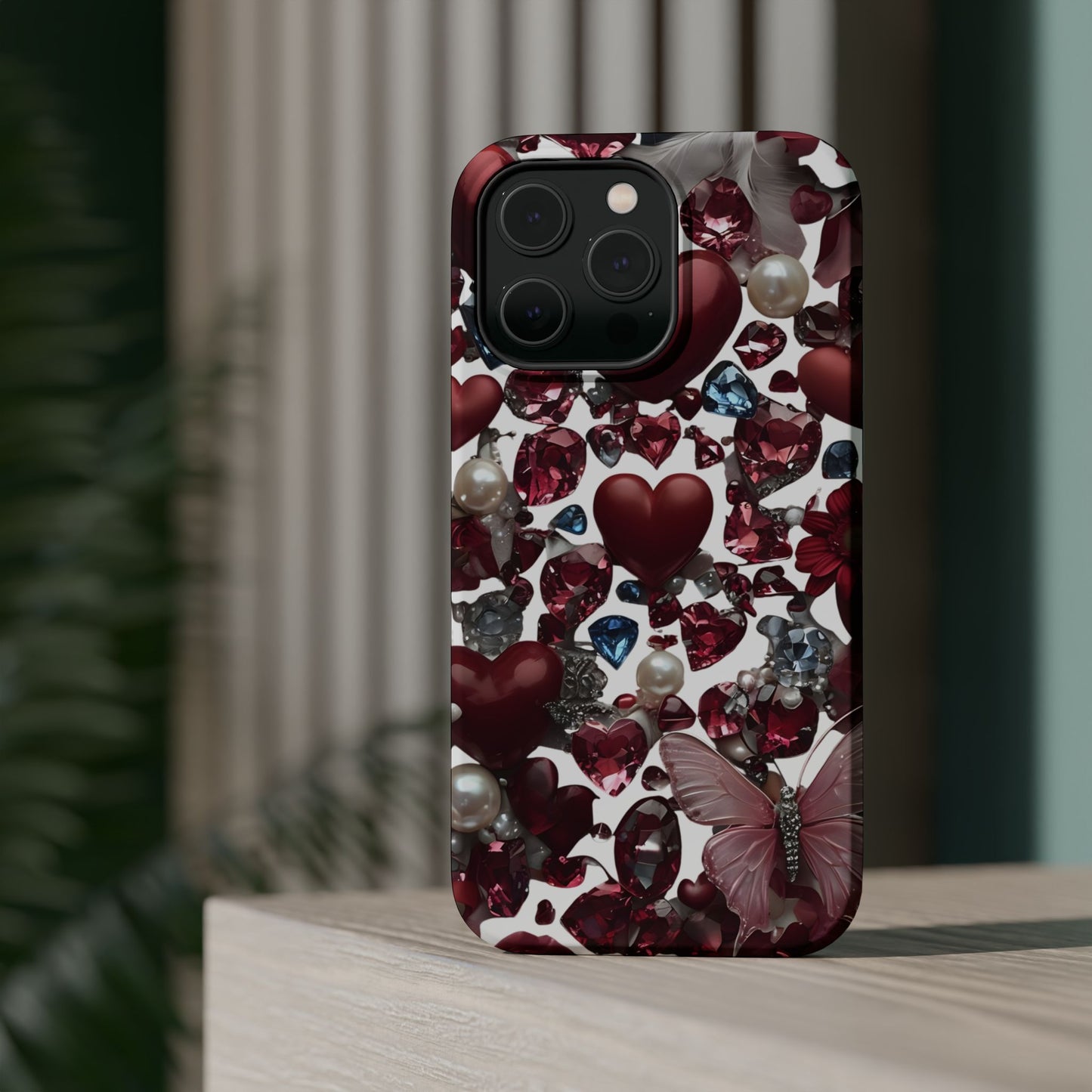 Romantic Floral Hearts Magnetic Tough iPhone Case - Durable Phone Case for Gifts, Valentine's Day, Birthday, Anniversary, Cute Accessories