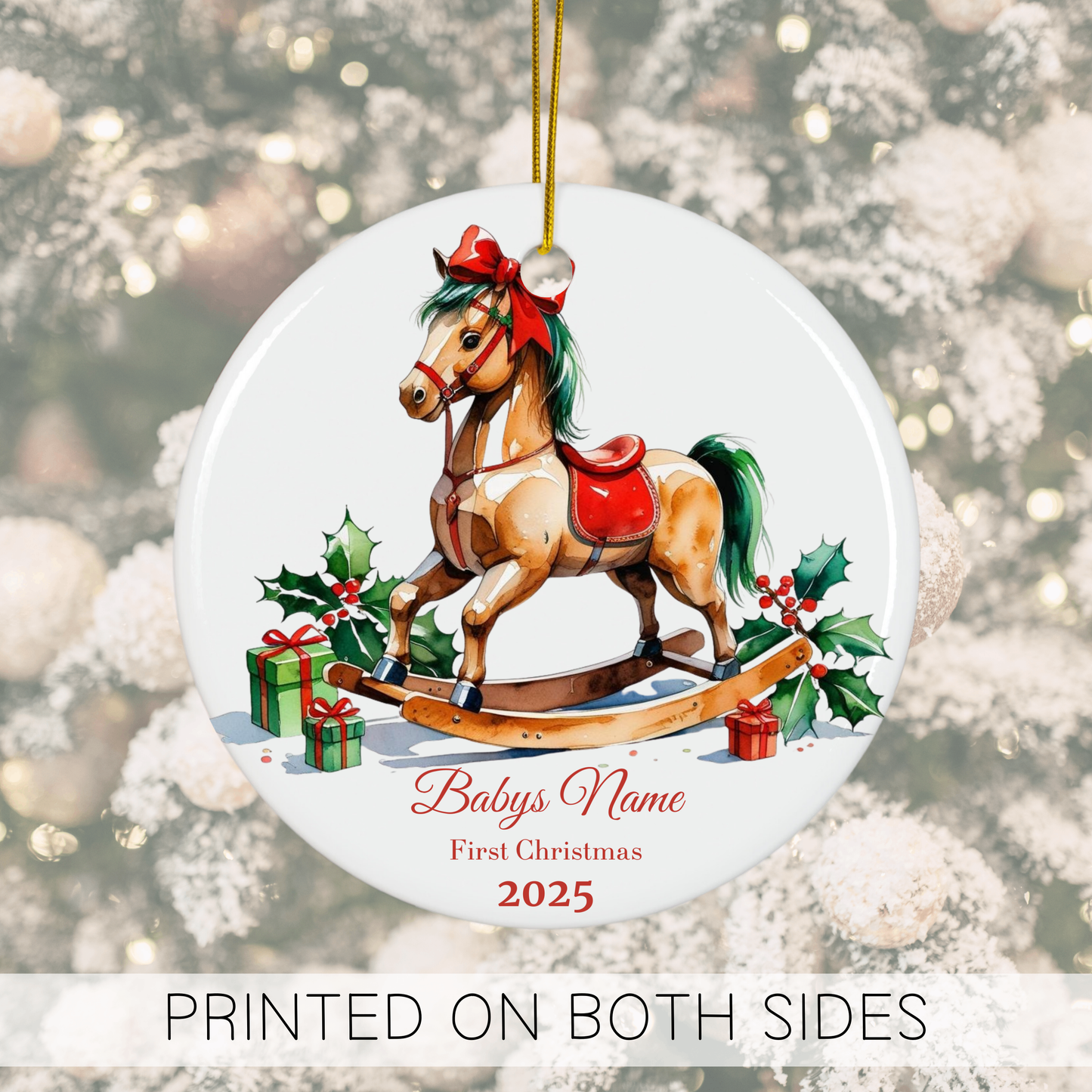 Custom Baby’s First Christmas Ornament 2025, Personalized Rocking Horse Keepsake, Baby Name Ornament, New Parent Gift, Family Tree