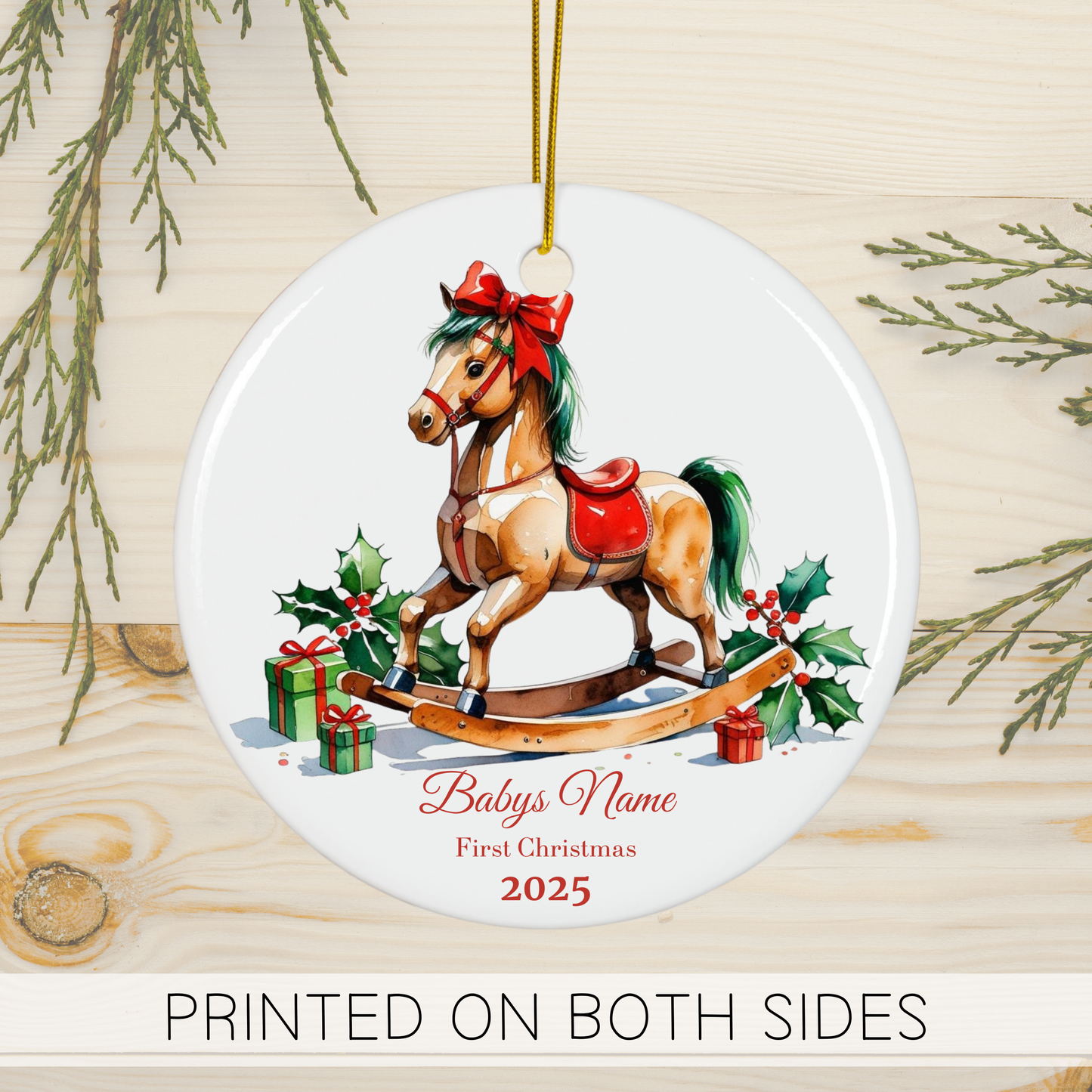 Custom Baby’s First Christmas Ornament 2025, Personalized Rocking Horse Keepsake, Baby Name Ornament, New Parent Gift, Family Tree