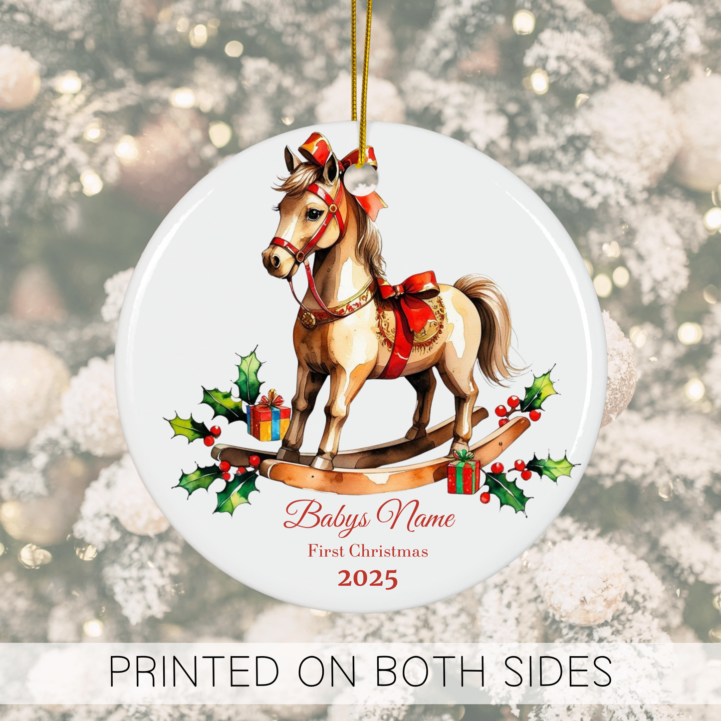 Custom Baby’s First Christmas Ornament 2025 – Personalized Rocking Horse Keepsake – Baby Name Ornament, New Parent Gift, Family Tree