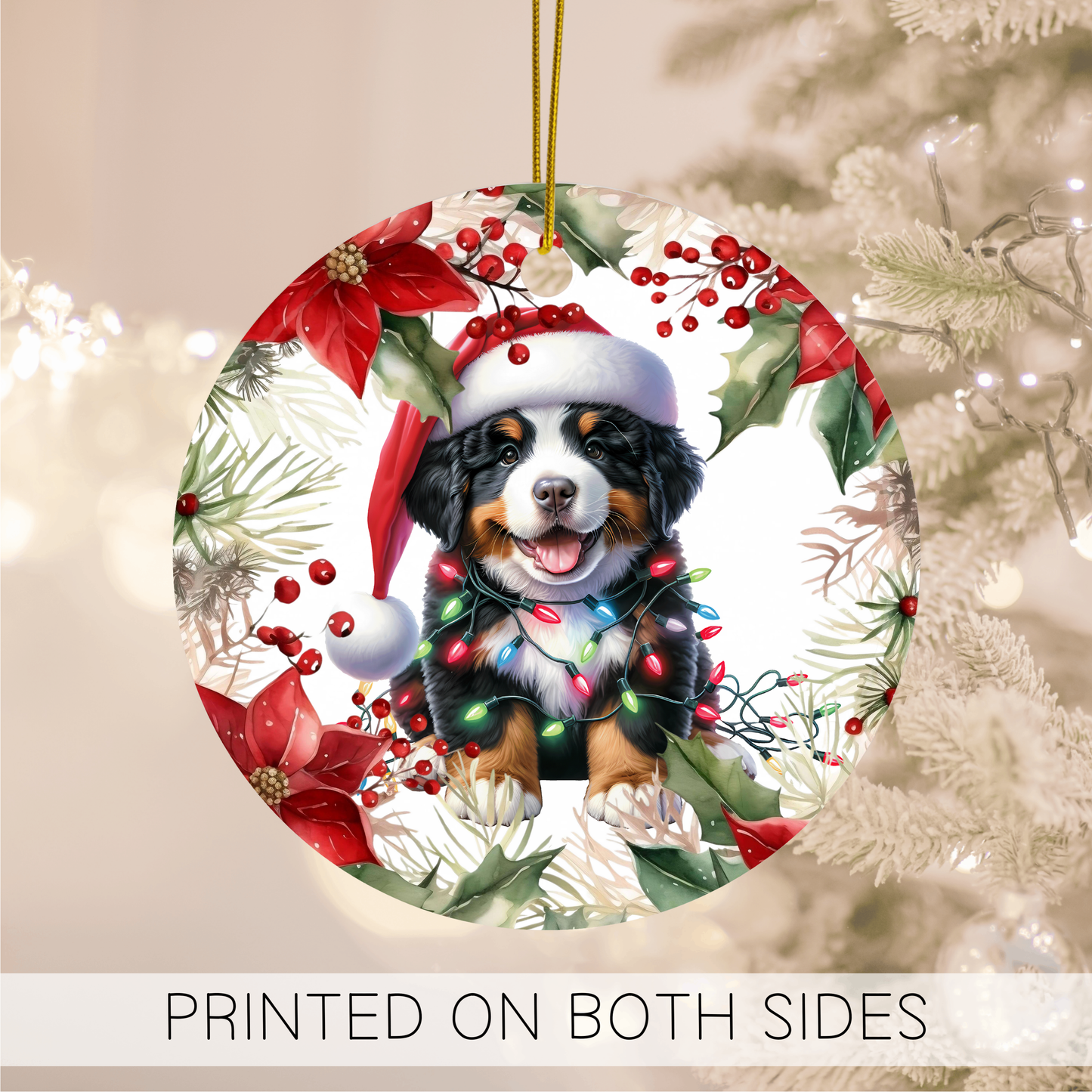 Bernese Mountain Dog Holiday Ornament, Berner Christmas Decoration, Burnese Mtn Dog Gift, Dog Lover Ornament