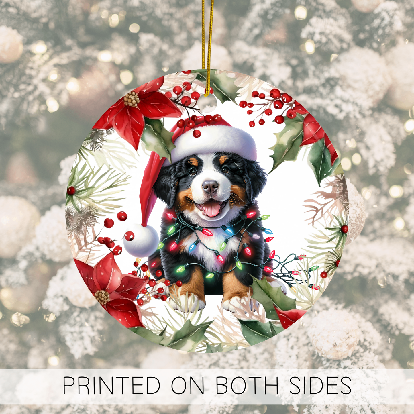 Bernese Mountain Dog Holiday Ornament, Berner Christmas Decoration, Burnese Mtn Dog Gift, Dog Lover Ornament