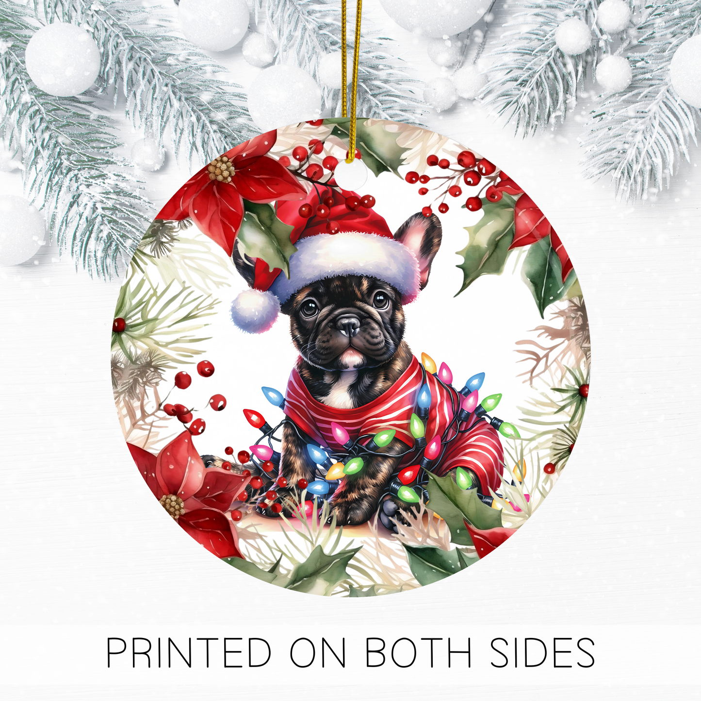 French Full Dog Holiday Ornaments, French Bulldog Pup, Frenchie Gift, French Bulldog Gift, Dog Lover Gift, Gift for Dog Mom