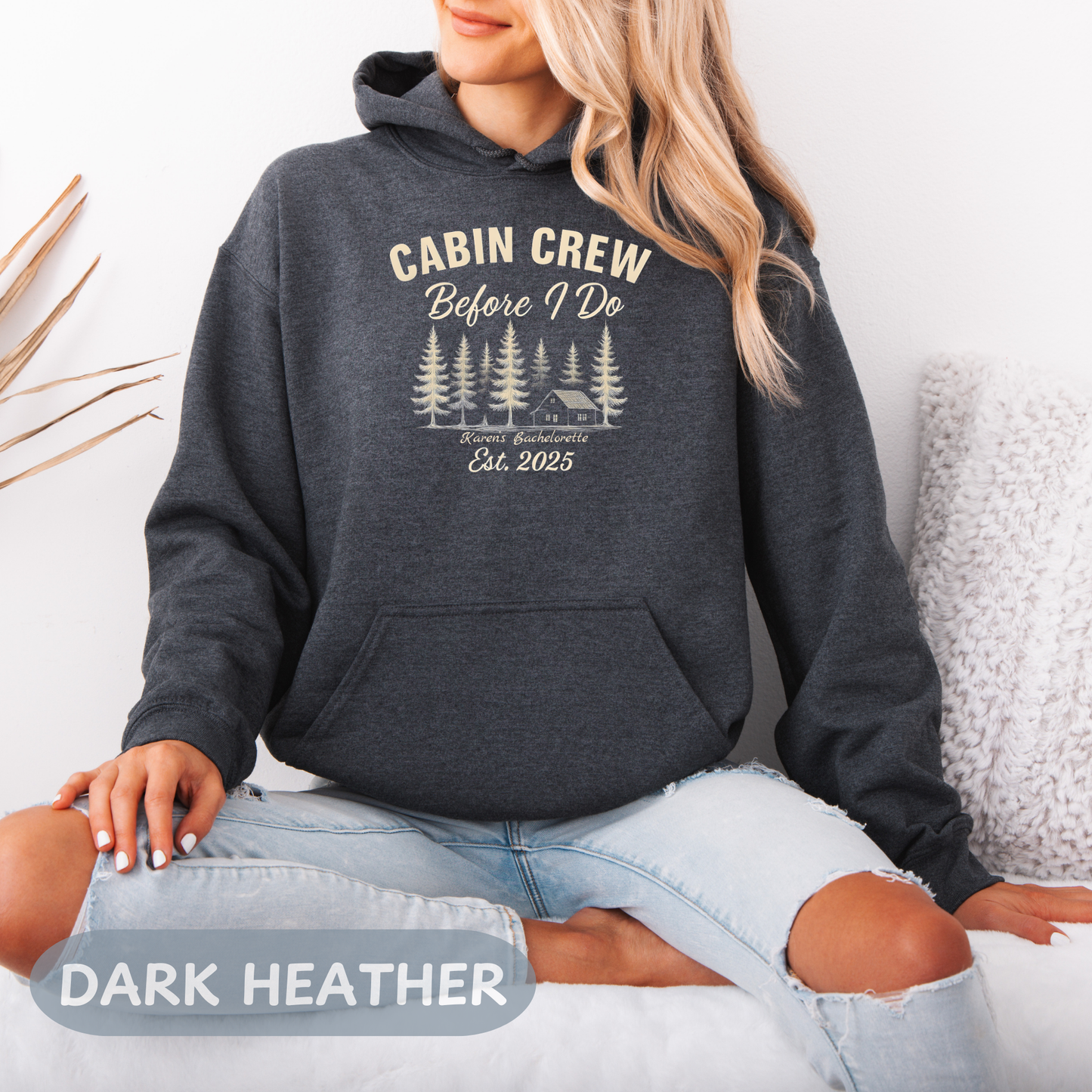 Bachelorette Cabin Crew Hoodie, Camp Bride Sweatshirt, Camping Bach Sweater, Bride to Be, Custom Location, Bridal Gift