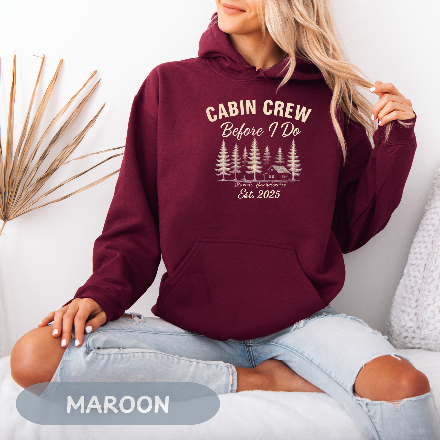 Bachelorette Cabin Crew Hoodie, Camp Bride Sweatshirt, Camping Bach Sweater, Bride to Be, Custom Location, Bridal Gift