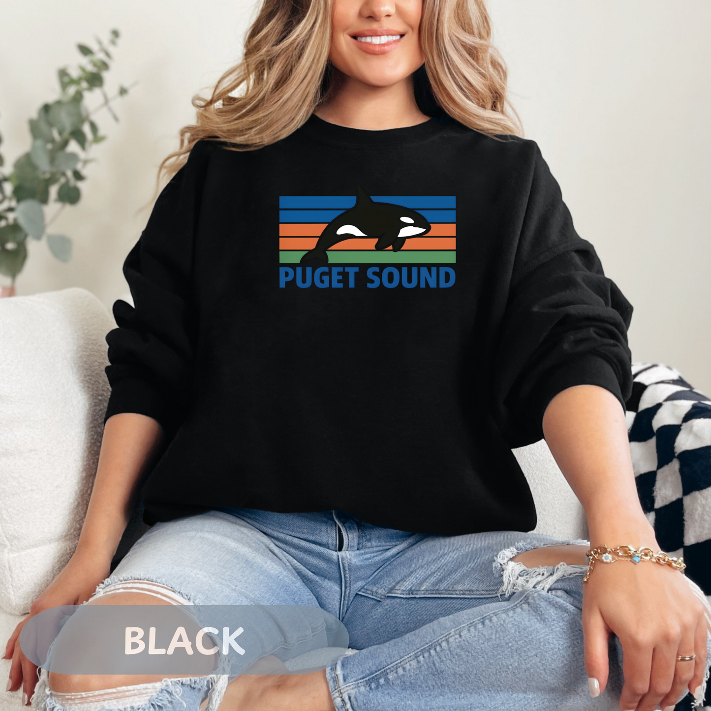 Puget Sound Orca Whale Crewneck Sweatshirt, Orca Whale Shirt, Whale Sweatshirt, Orca Shirts, Whale Gift