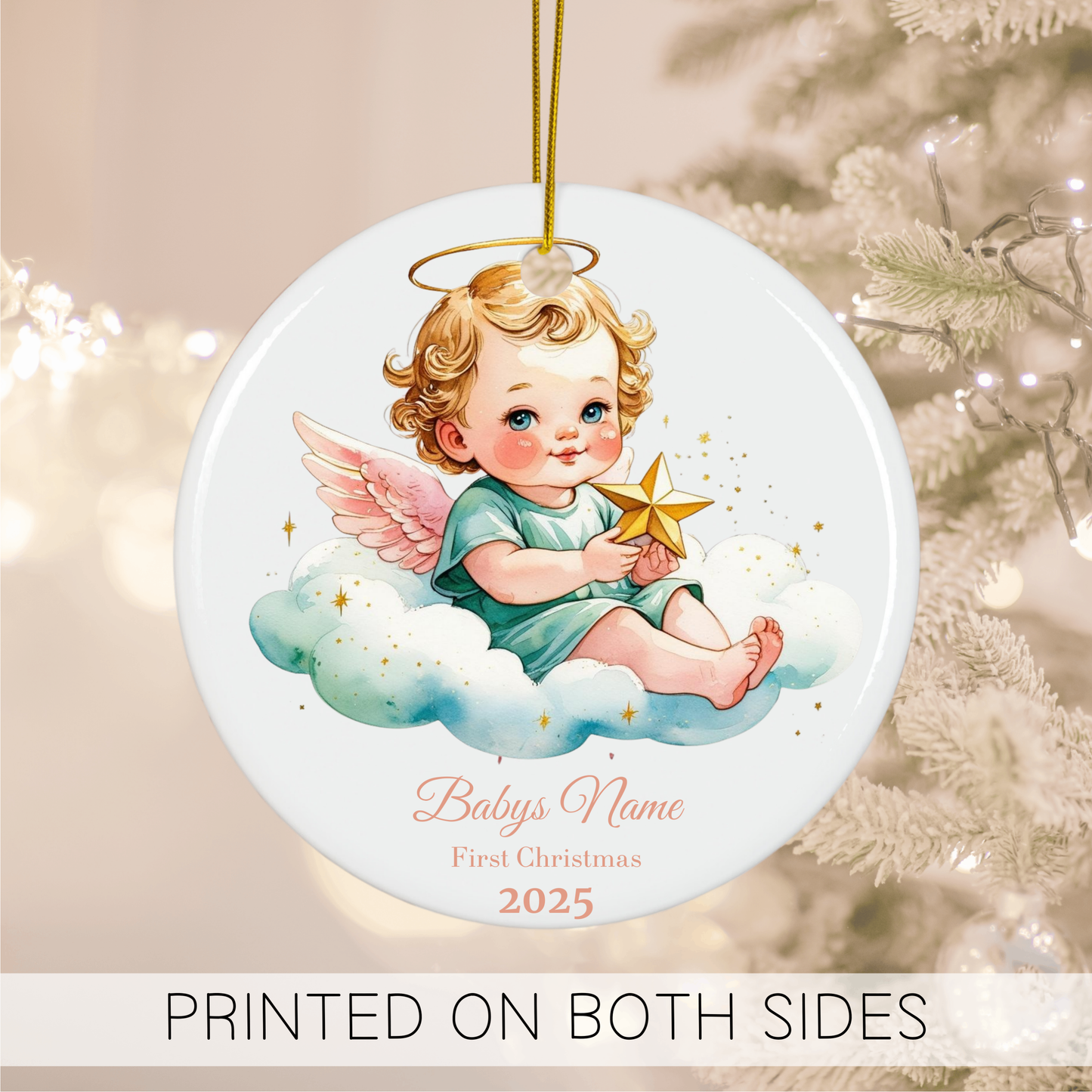 Custom Baby’s First Christmas Ornament 2025 – Personalized Angel Baby Keepsake – Baby Name Ornament, New Parent Gift, Family Tree