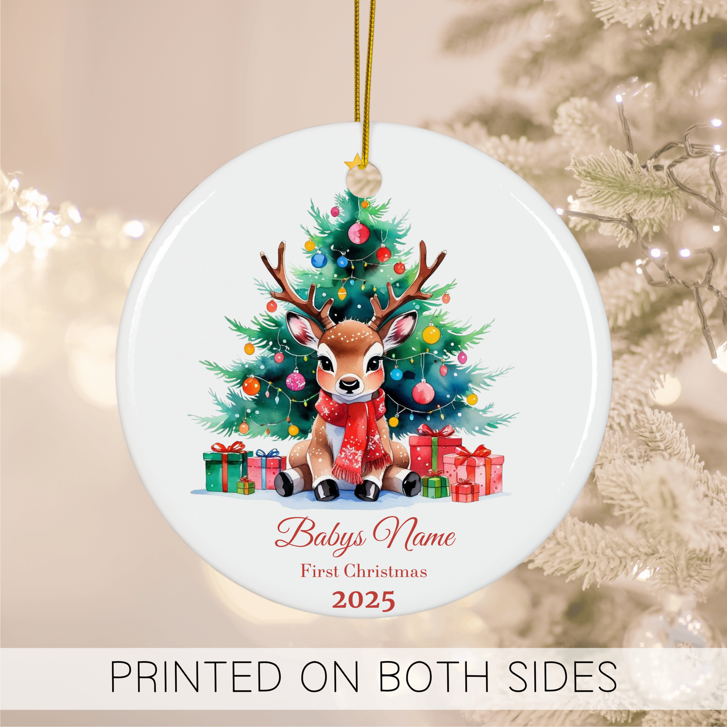 Custom Baby’s First Christmas Ornament 2025, Personalized Reindeer & Tree Keepsake, Baby Name Ornament, New Parent Gift, Holiday Heirloom
