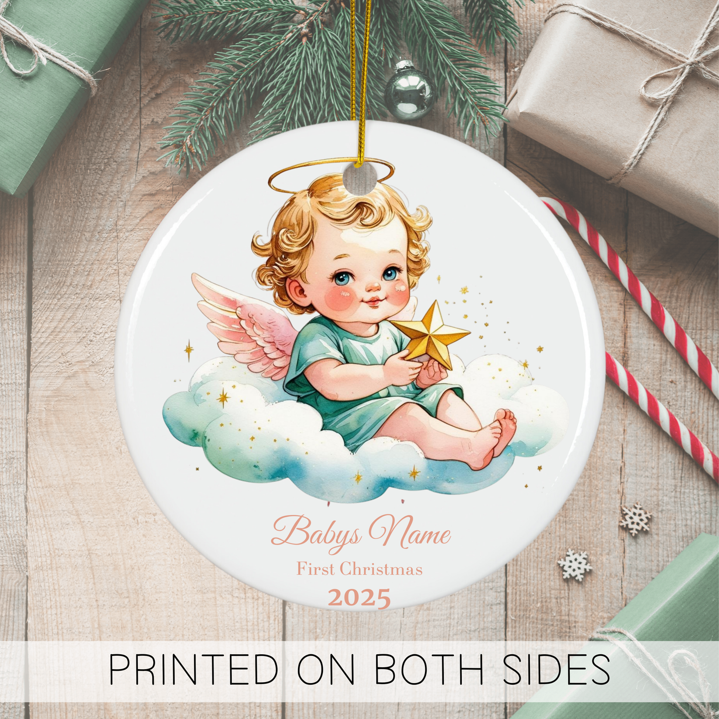 Custom Baby’s First Christmas Ornament 2025 – Personalized Angel Baby Keepsake – Baby Name Ornament, New Parent Gift, Family Tree