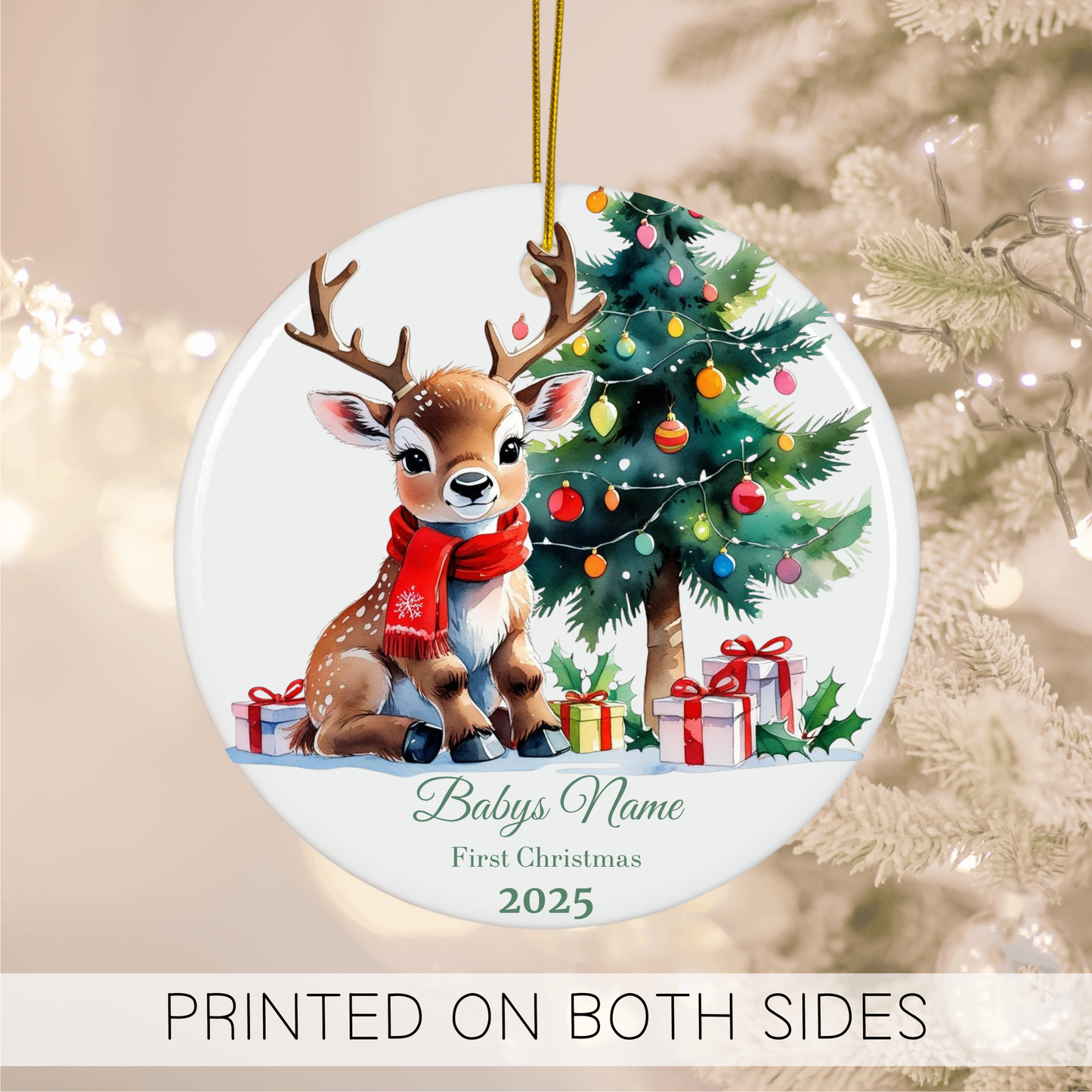 Custom Baby’s First Christmas Ornament 2025, Personalized Reindeer Keepsake, Baby Name Ornament, New Parent Gift, Family Tree Legacy