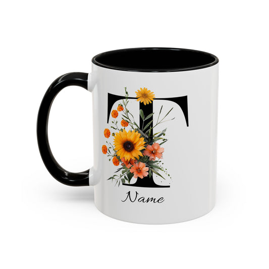 Personalized Floral Monogram - Letter T - Elegant Accent Coffee Mug – Personalized Mothers Day Gift