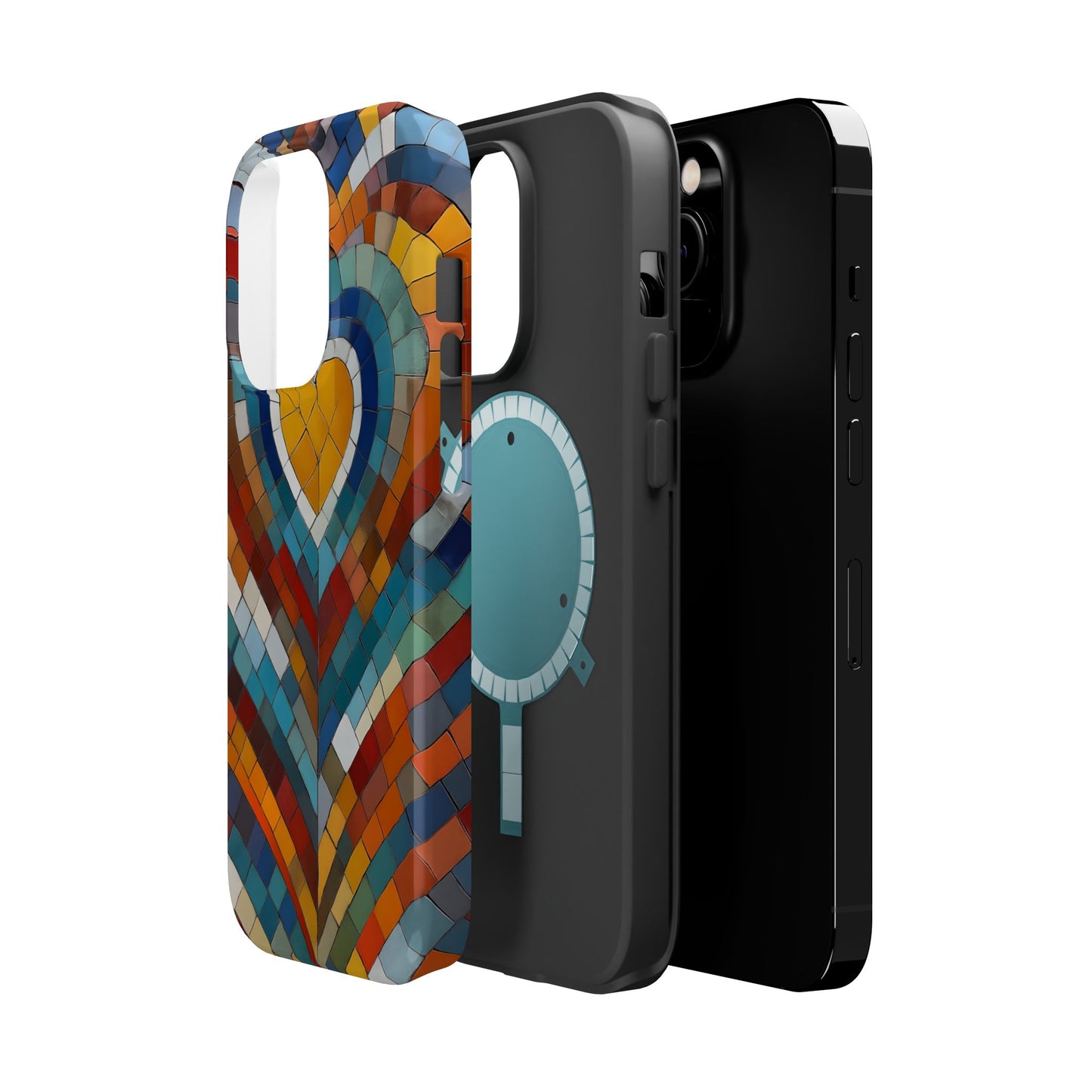Magnetic Heart Mosaic iPhone Case, Faux Stained Glass, Trendy Phone Cover, Artistic Phone Case, Wireless Charging