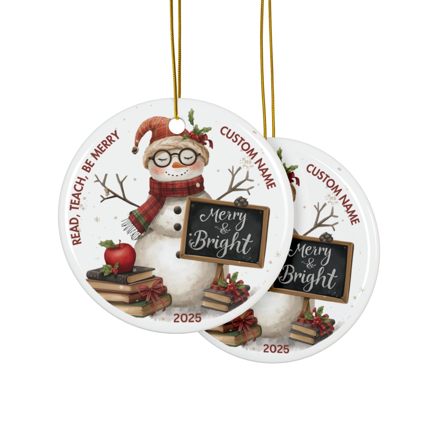 Teacher Christmas Ornament, Snowman Merry & Bright Custom Gift, Teacher Appreciation, Student Teacher Thank You, Ornament Exchange