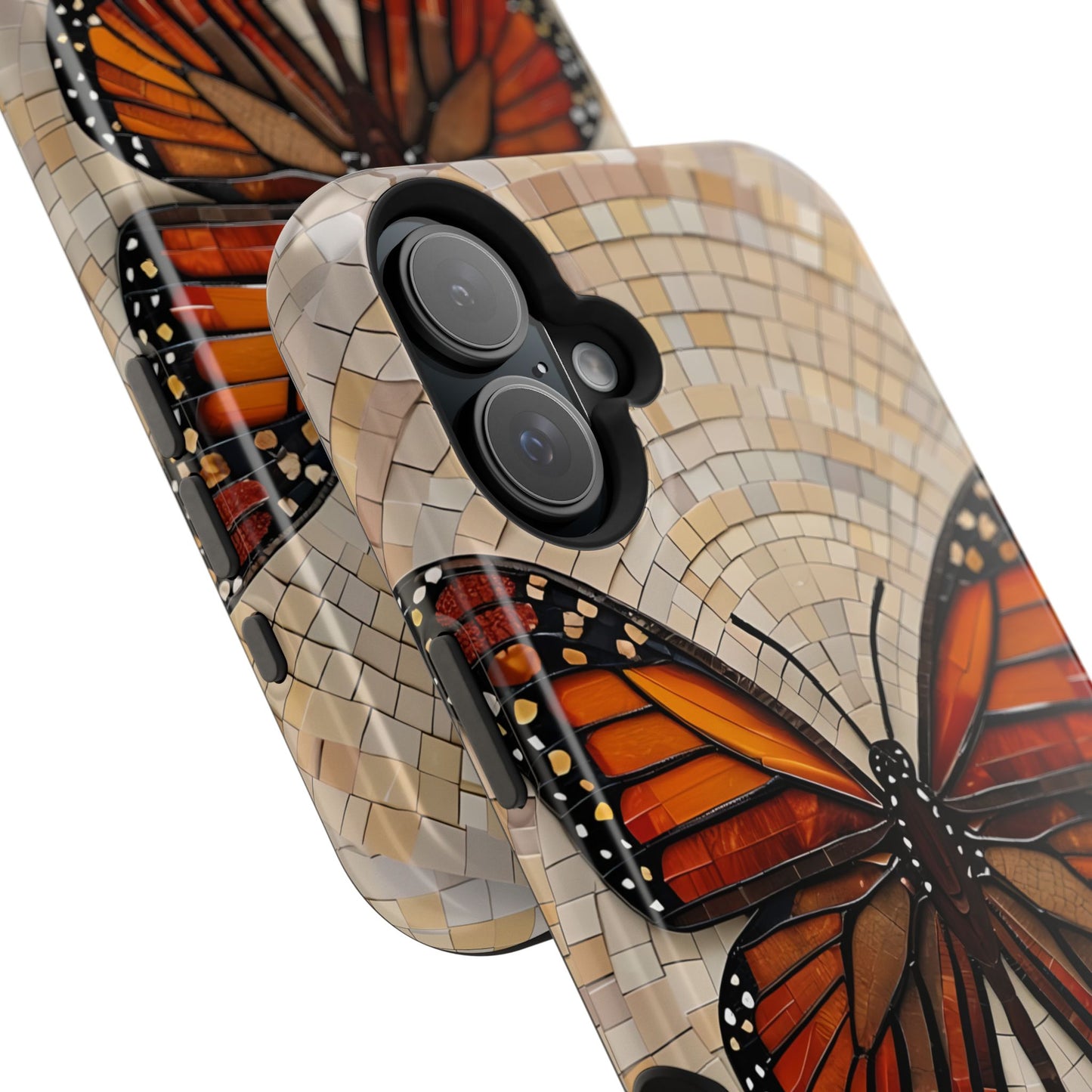 Monarch Butterfly Mosaic iPhone Case, Orange Butterfly Case, Artistic Phone Cover, Trendy iPhone Case, Wireless Charging Cover