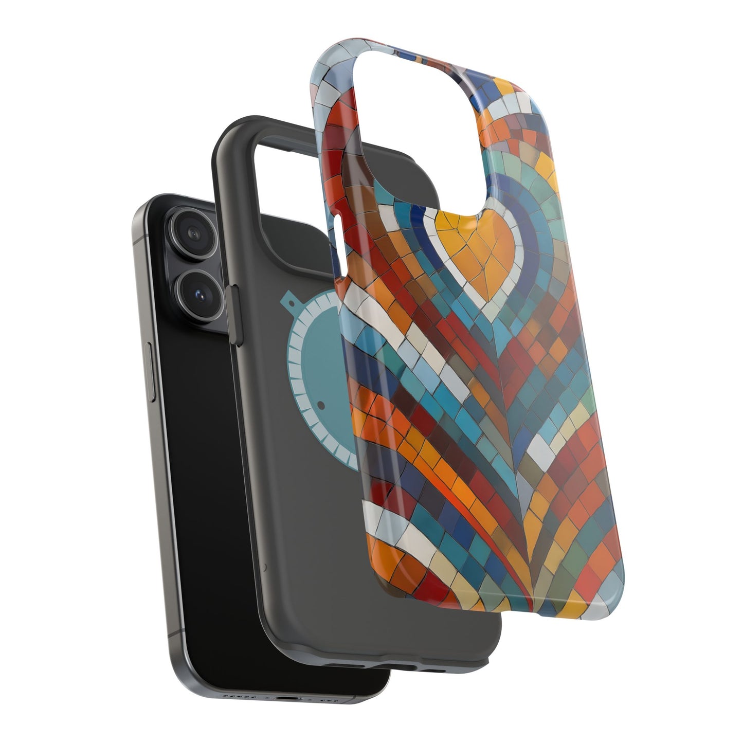 Magnetic Heart Mosaic iPhone Case, Faux Stained Glass, Trendy Phone Cover, Artistic Phone Case, Wireless Charging