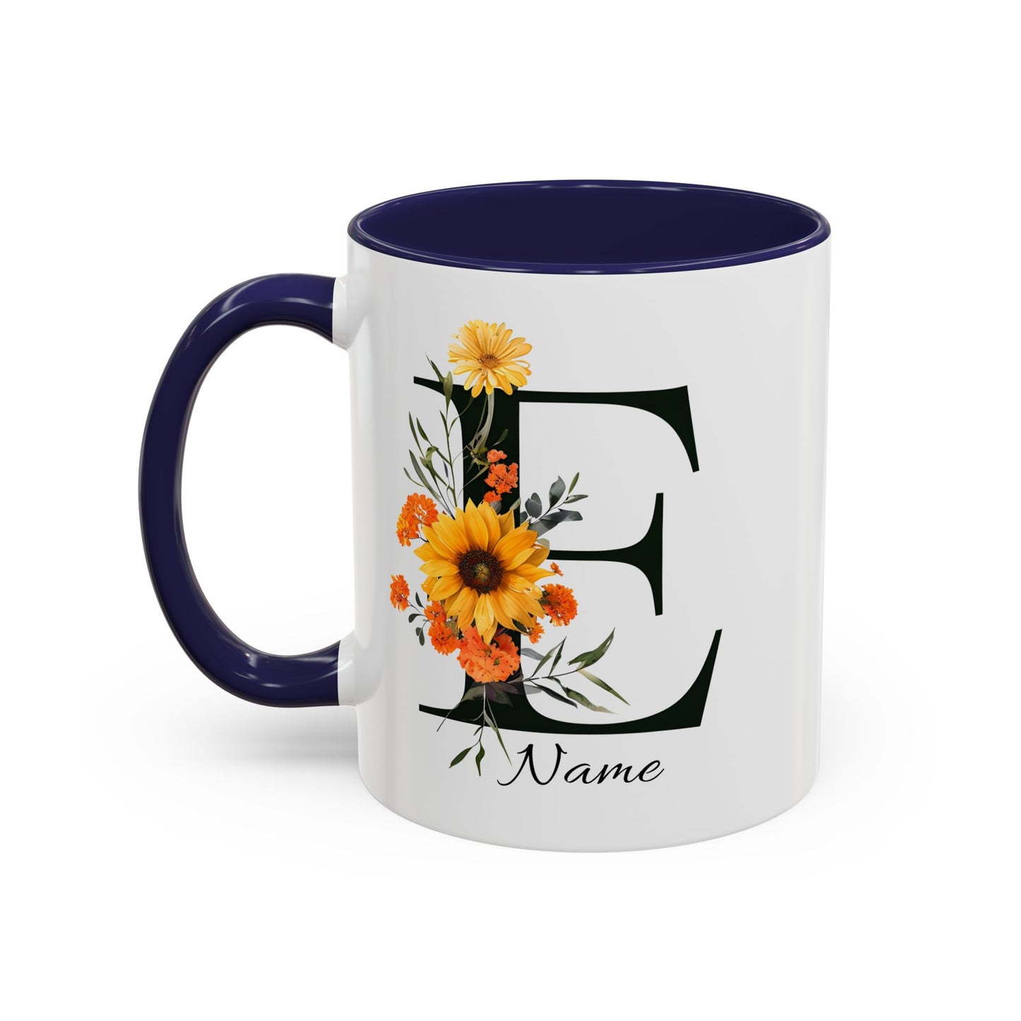 Personalized Floral Monogram Mug, Letter E Mug, Custom Text Mug, Bridesmaid Gift, God Mother Gift, Hangover Kit