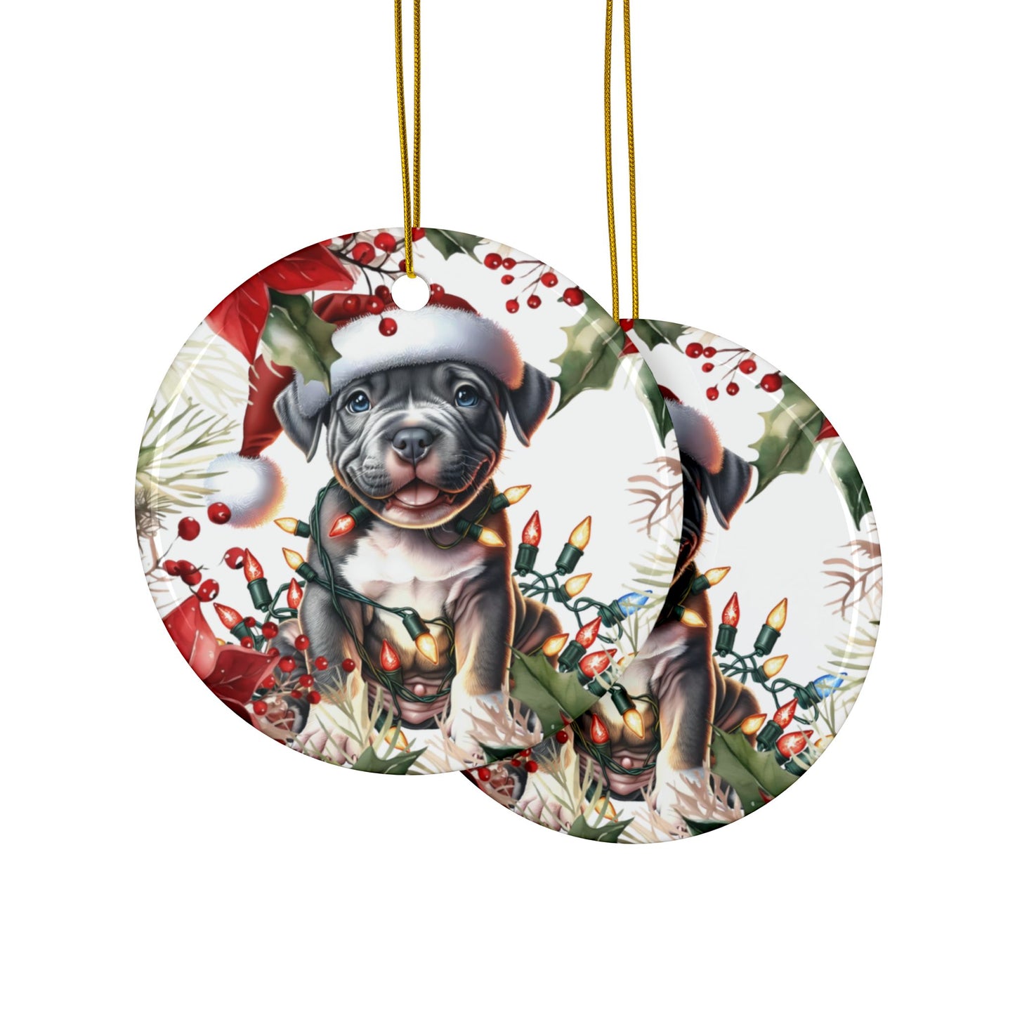 Pittbull Holiday Ornament, Pitbull Mom Apparel, Pit Bull T-shirt, Custom Dog Ornament, Dog Gift, Pet Lover’s Gift