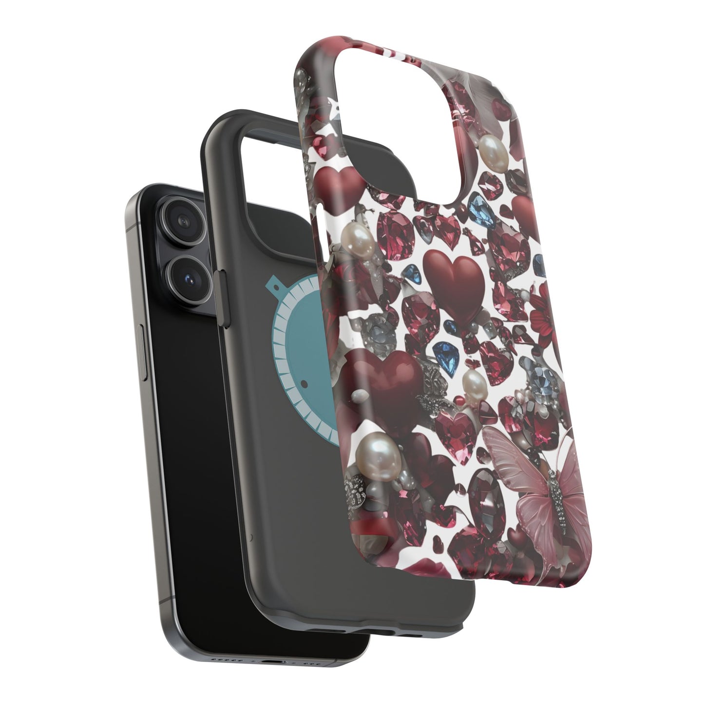 Romantic Floral Hearts Magnetic Tough iPhone Case -  Durable Phone Case for Gifts, Valentine's Day, Birthday, Anniversary, Cute Accessories