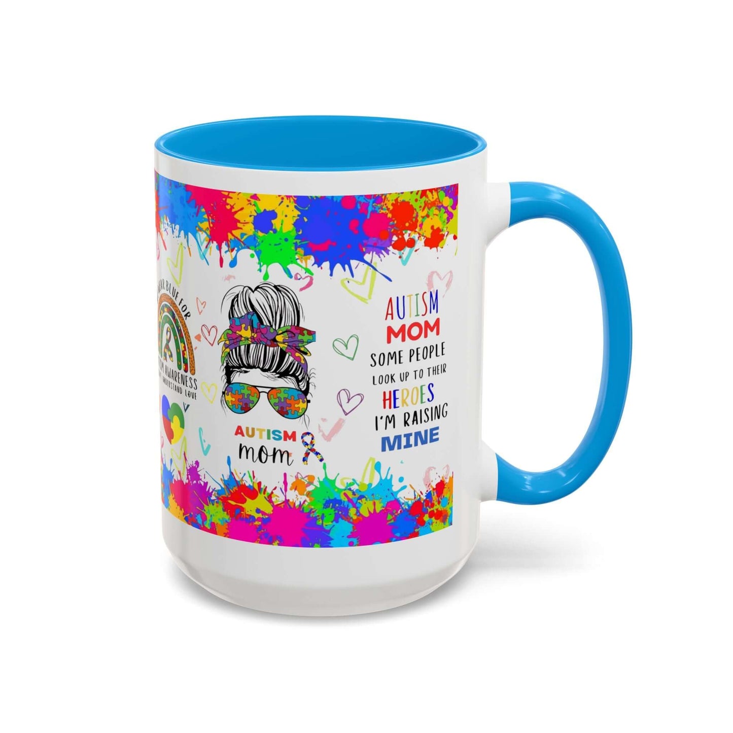 Colorful Autism Mom Mug featuring vibrant neurodiversity designs and heartfelt quotes about raising autistic children.