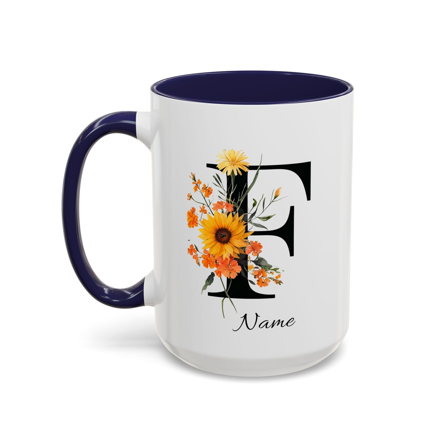 Personalized Floral Monogram Letter F, Custom Initial Mug, Monogrammed Mug, Bridesmaid Mug, Large Coffee Mug