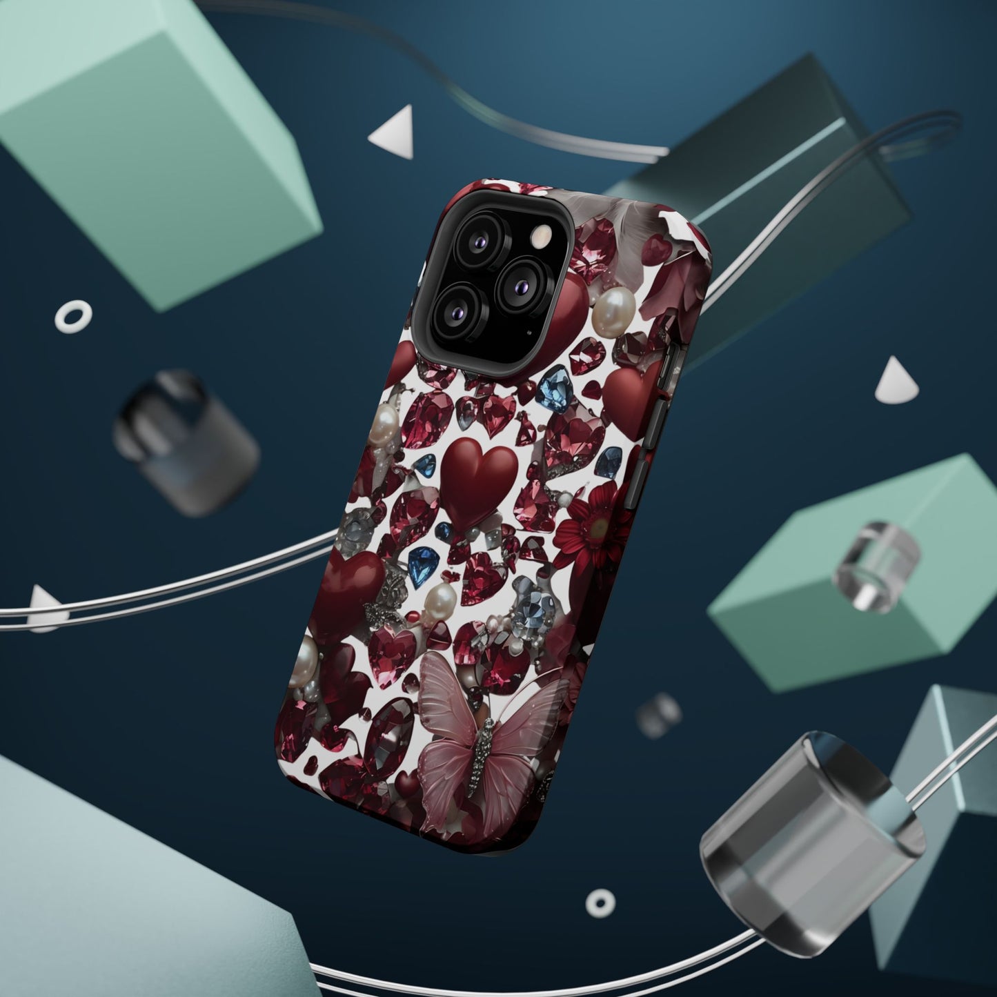 Romantic Floral Hearts Magnetic Tough iPhone Case -  Durable Phone Case for Gifts, Valentine's Day, Birthday, Anniversary, Cute Accessories